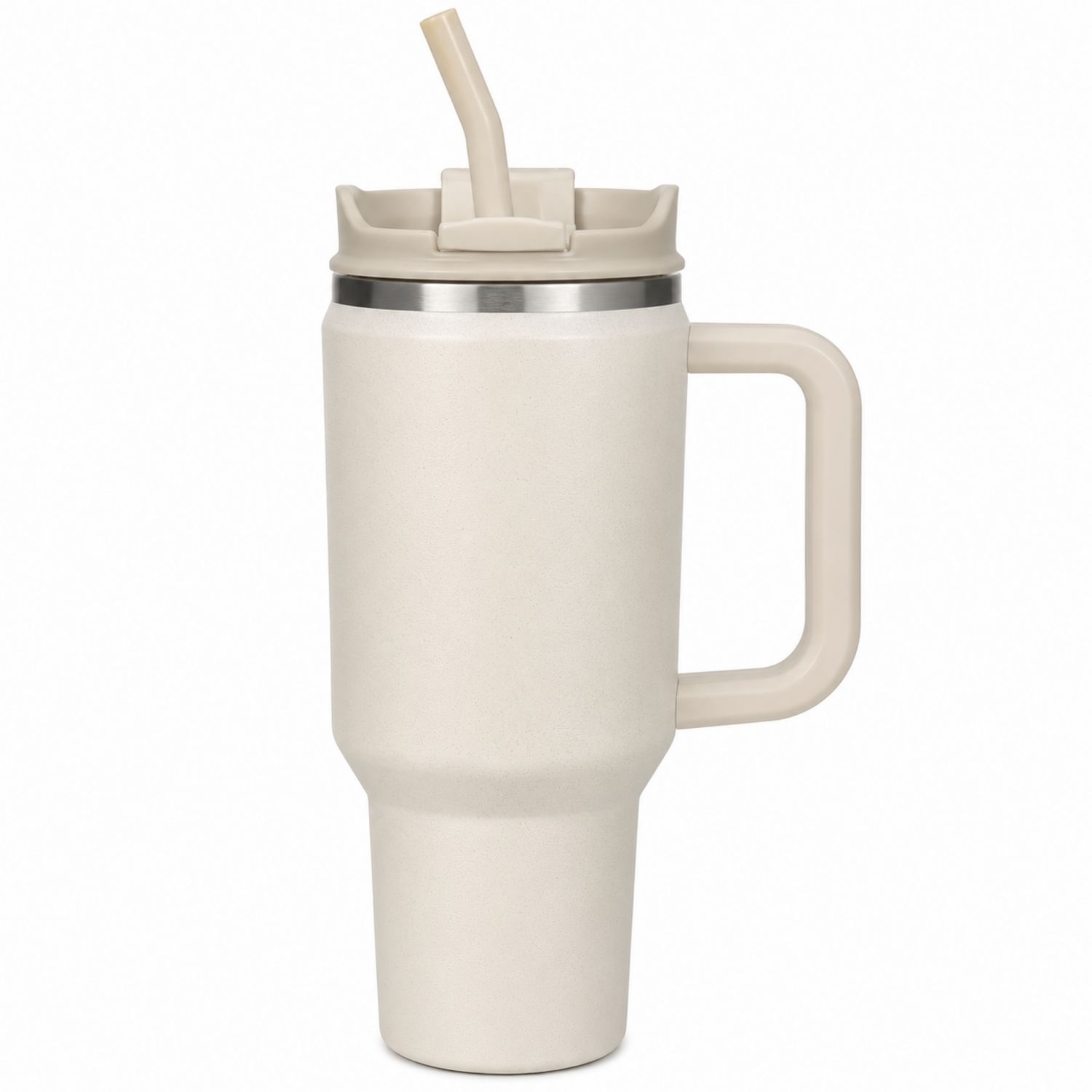 Tazza Termica con Manico e Cannuccia Beige 900ml
