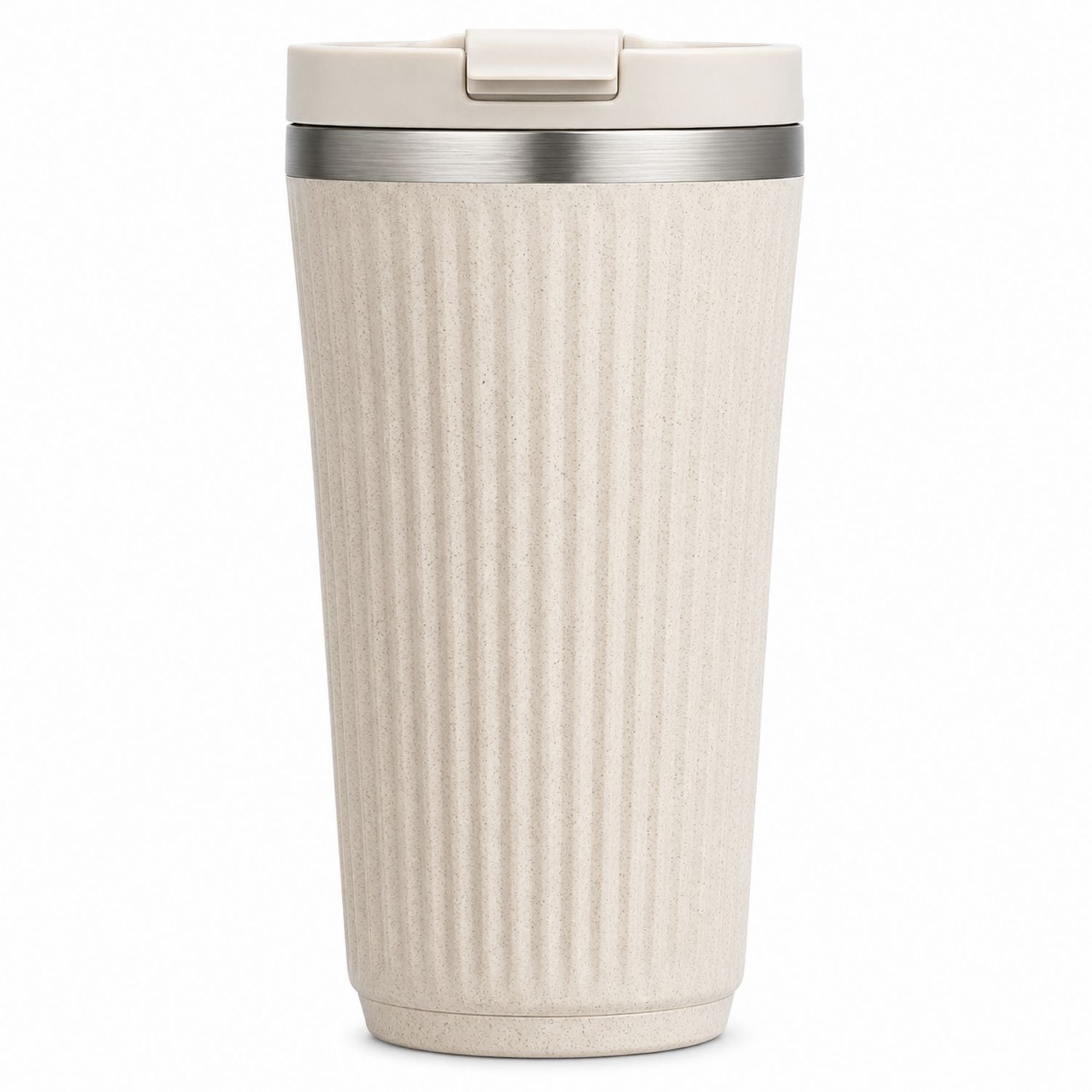 Tazza Termica Isolante 350ml Crema con Coperchio Anti-Perdita