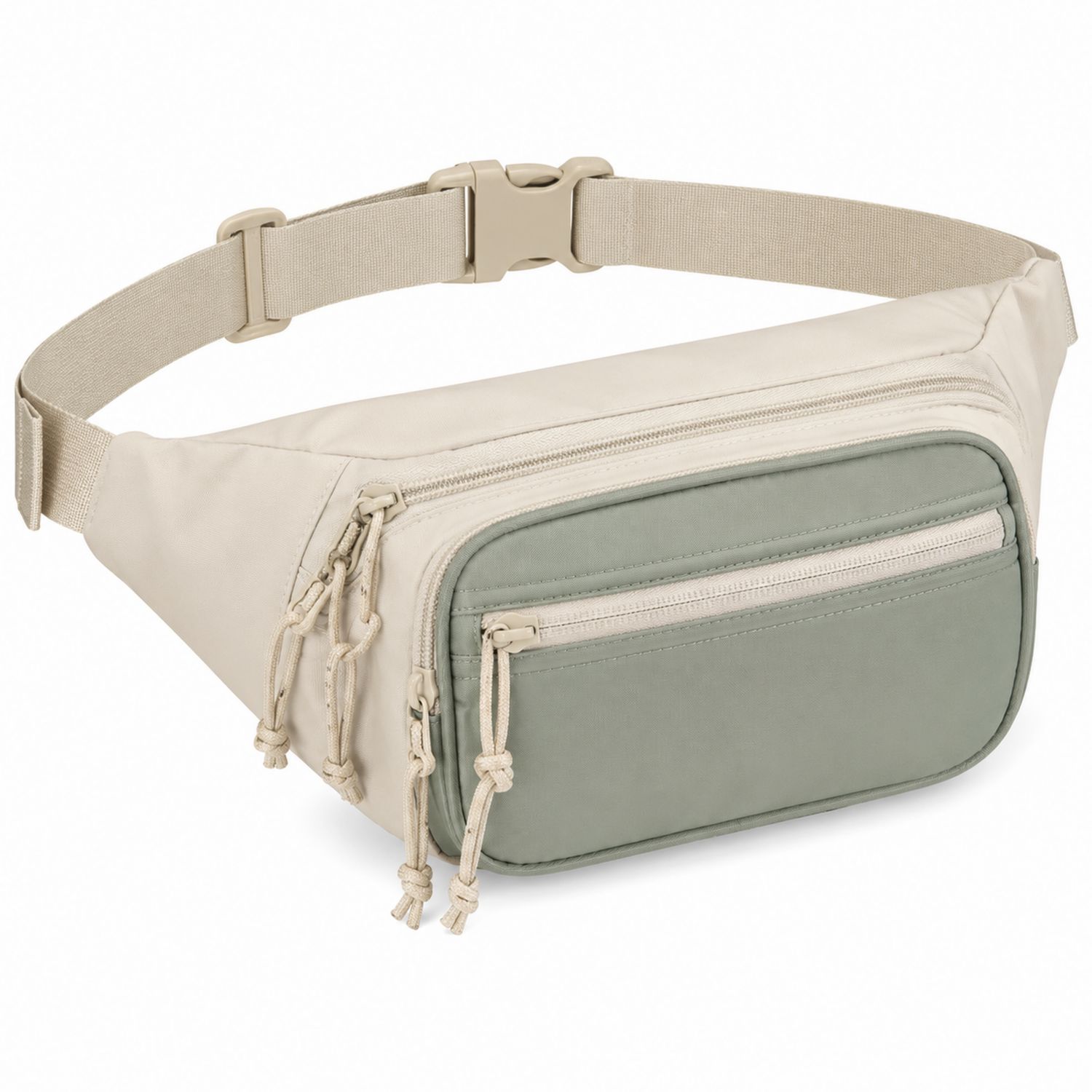 Riñonera Unisex Verde y Beige con Cinturón Ajustable