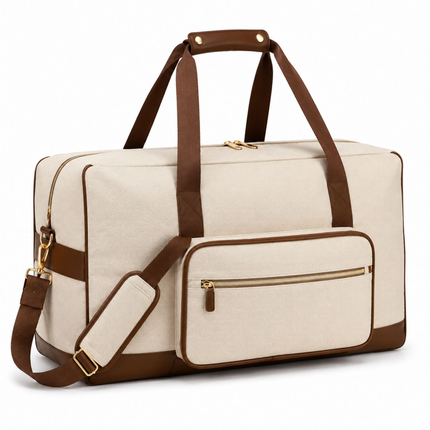 Bolsa de Viaje Grande Beige y Marrón con Correa Ajustable