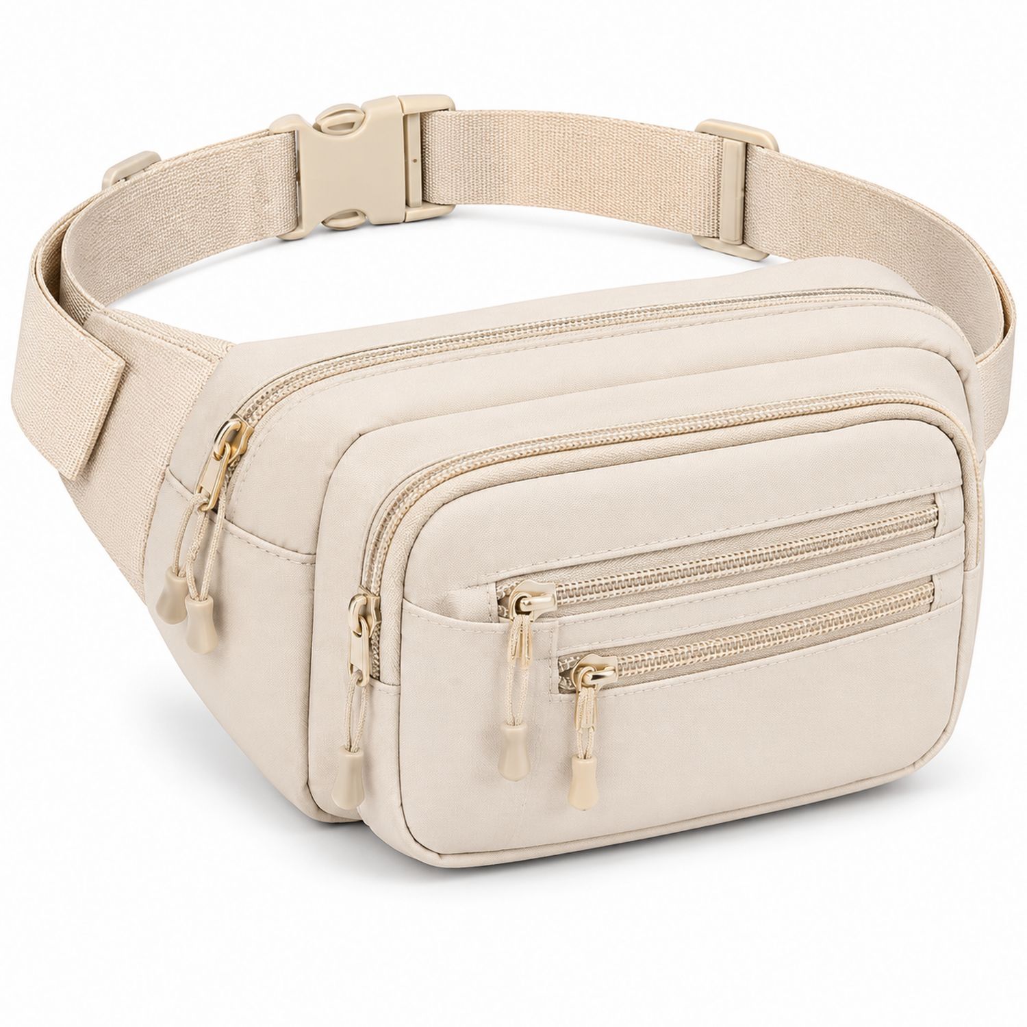 Riñonera Beige con Múltiples Compartimentos y Hebilla Ajustable
