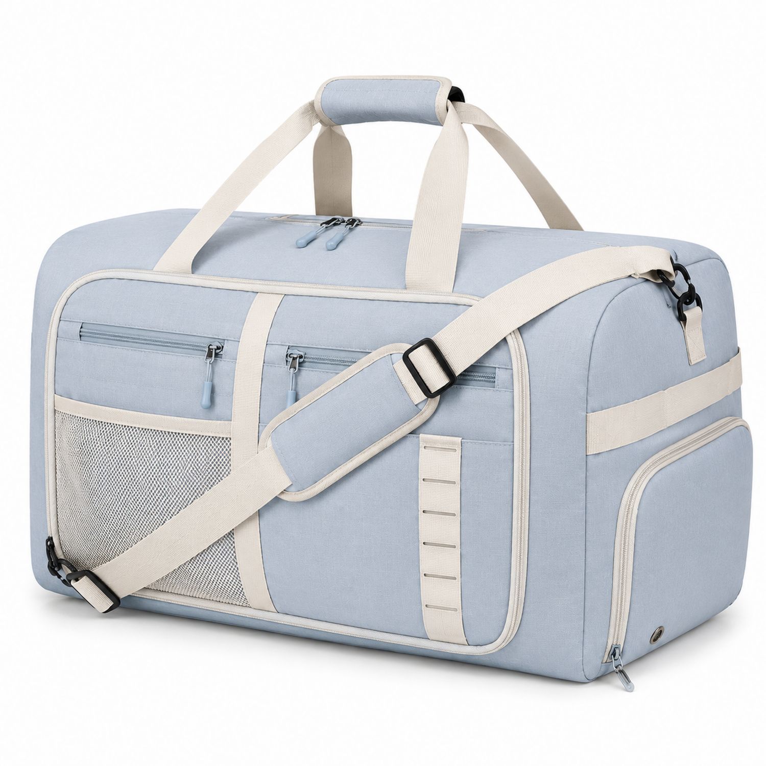 Bolsa de Viaje Azul Claro con Múltiples Bolsillos y Correa Ajustable