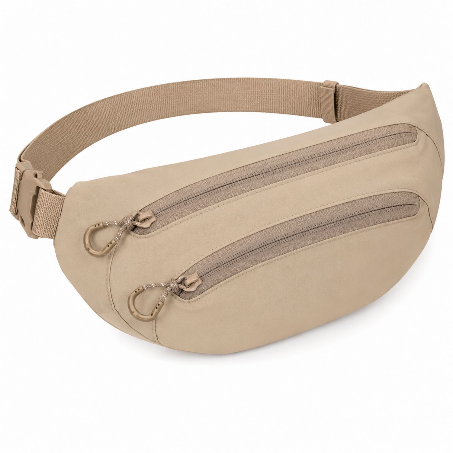 Riñonera Beige con Bolsillos de Cremallera Dobles