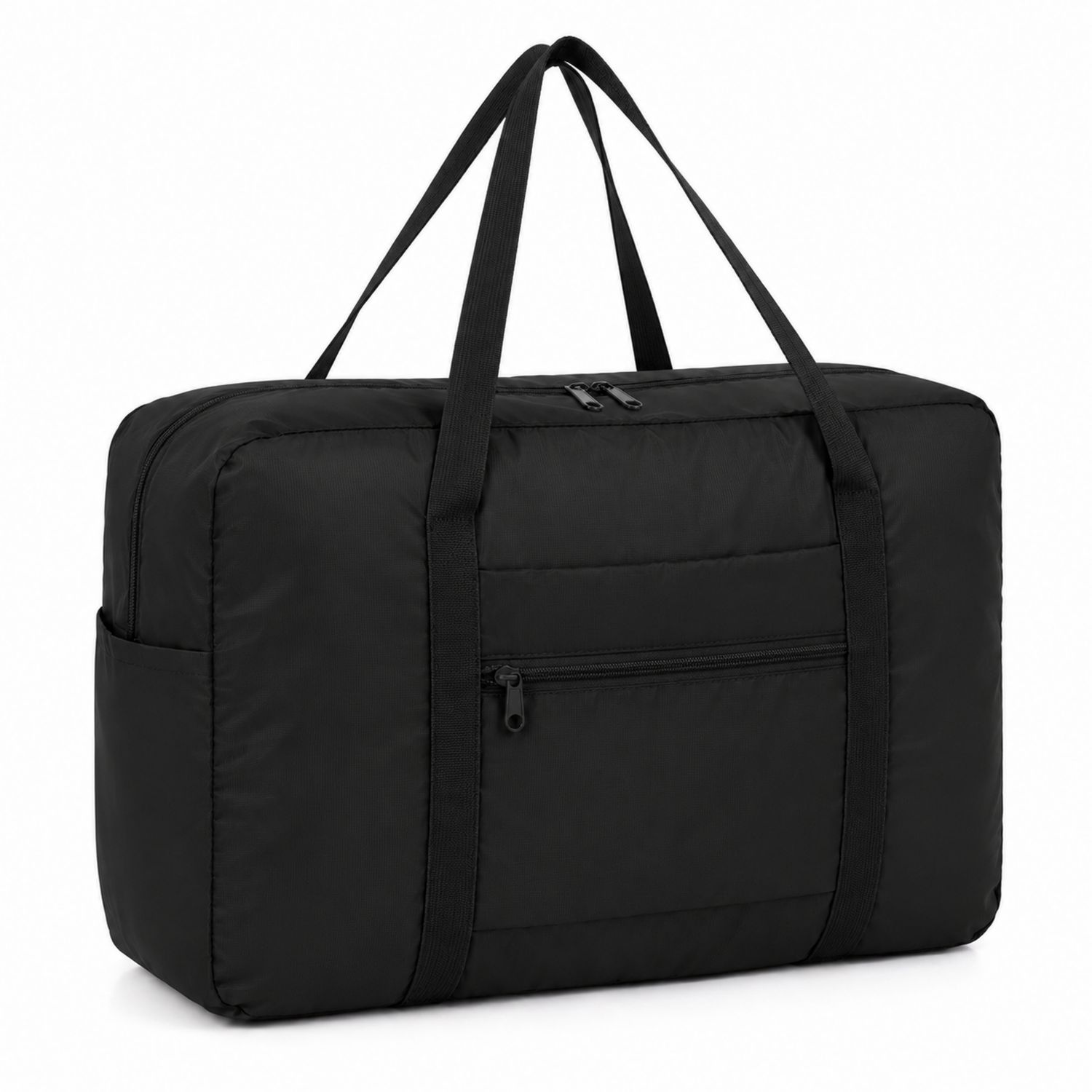Bolsa de viaje grande negra con asas largas y cremallera doble