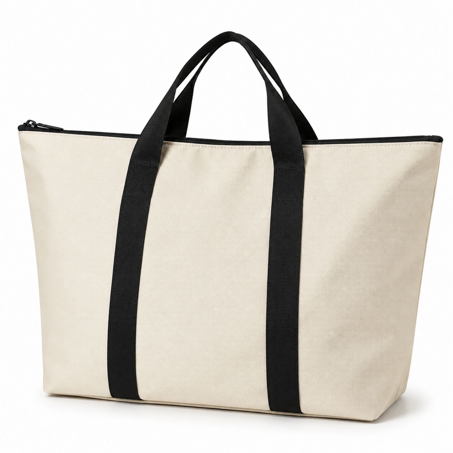 Bolso tote grande beige con asas negras
