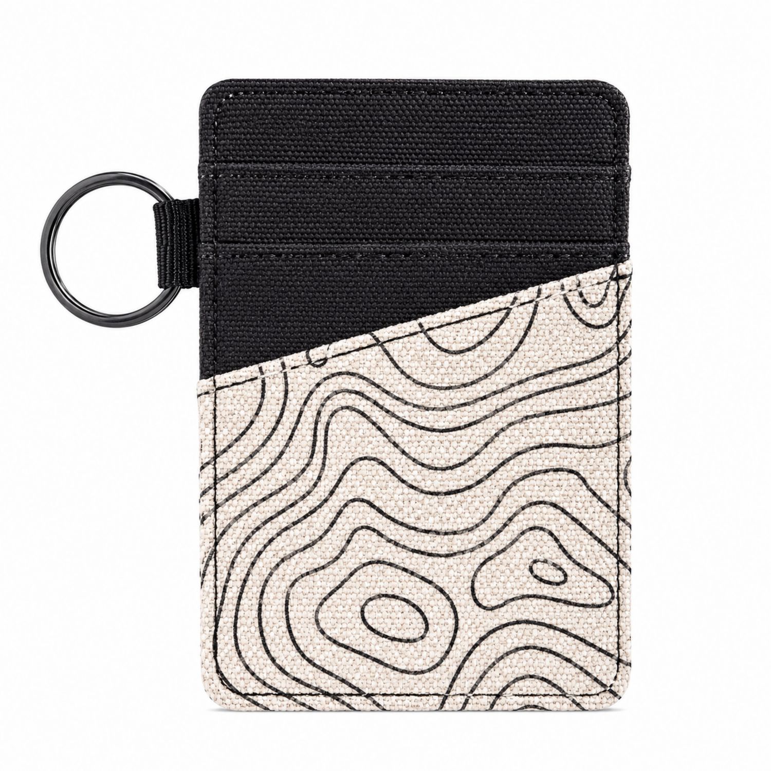Tarjetero con Diseño Geométrico y Llavero Negro y Beige