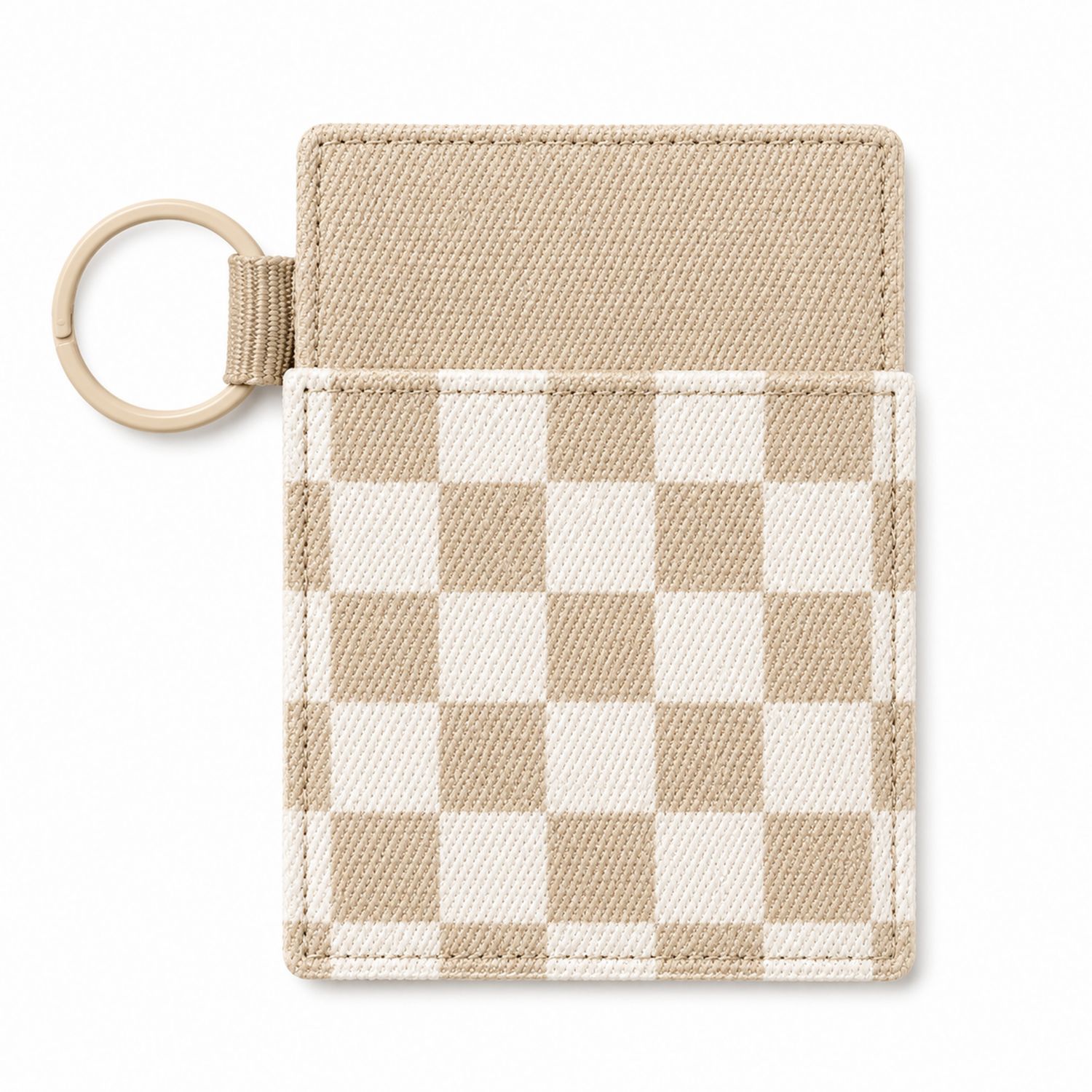 Tarjetero Cuadros Beige y Blanco con Anillo