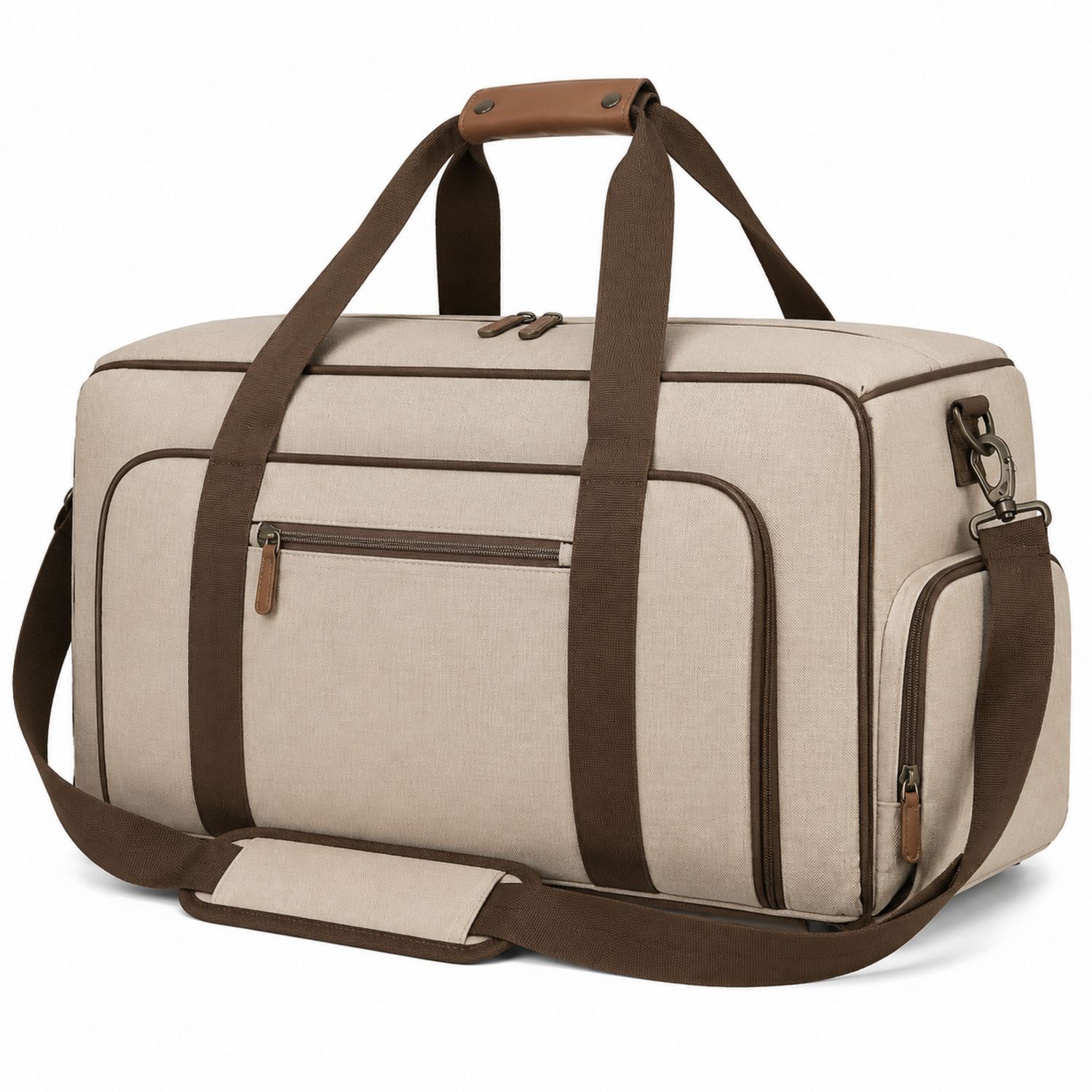 Bolsa de Viaje Grande Beige y Marrón con Correa Ajustable