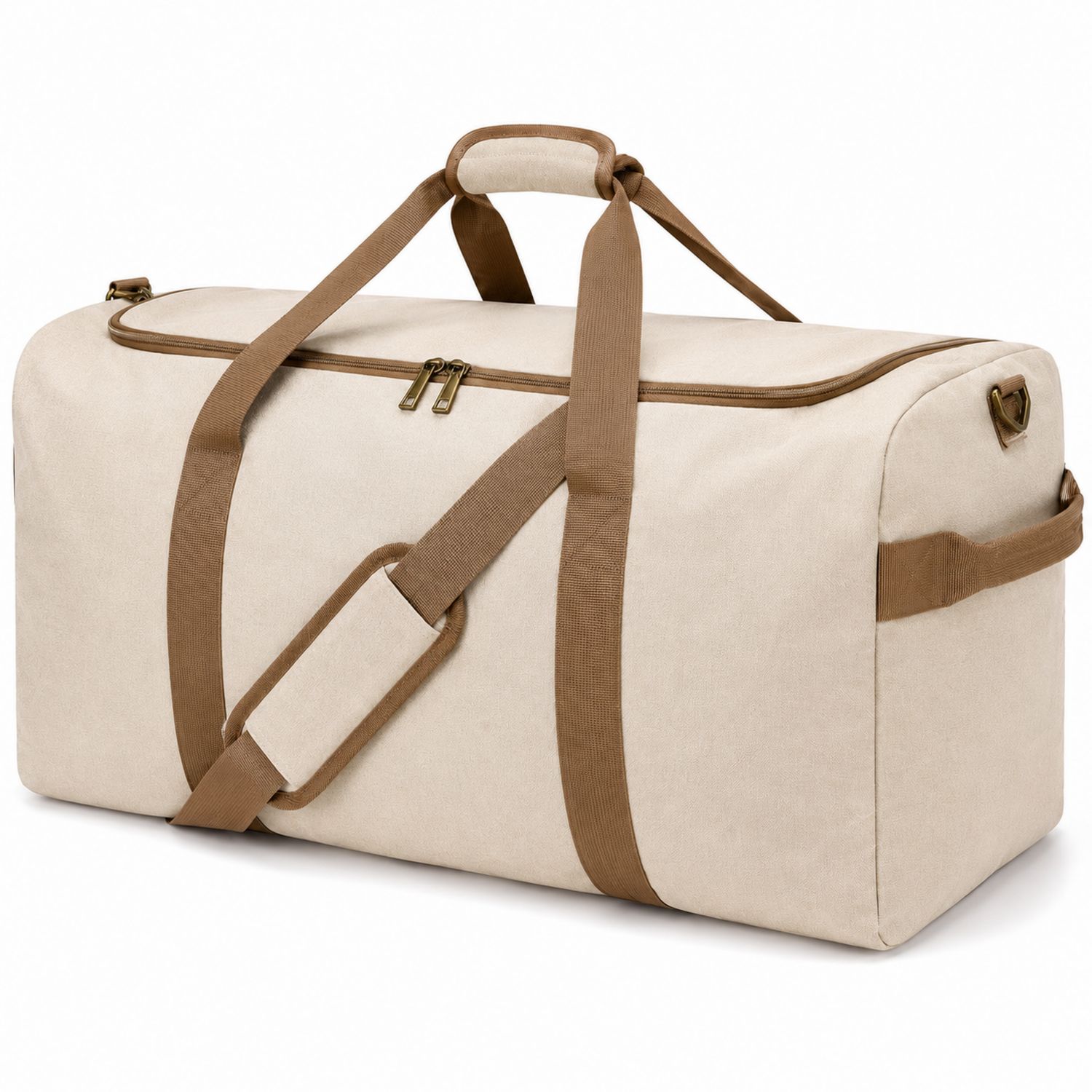 Bolsa de viaje grande beige y marrón con cremalleras
