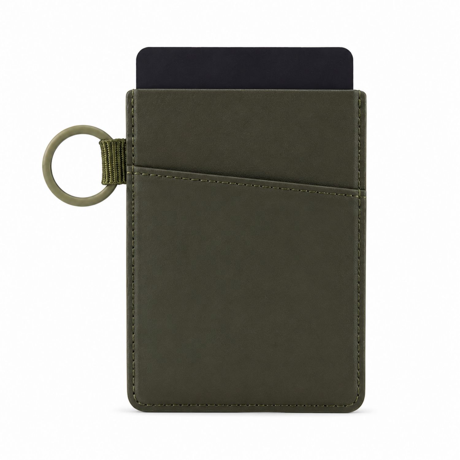 Tarjetero Minimalista Verde Oliva con Anillo