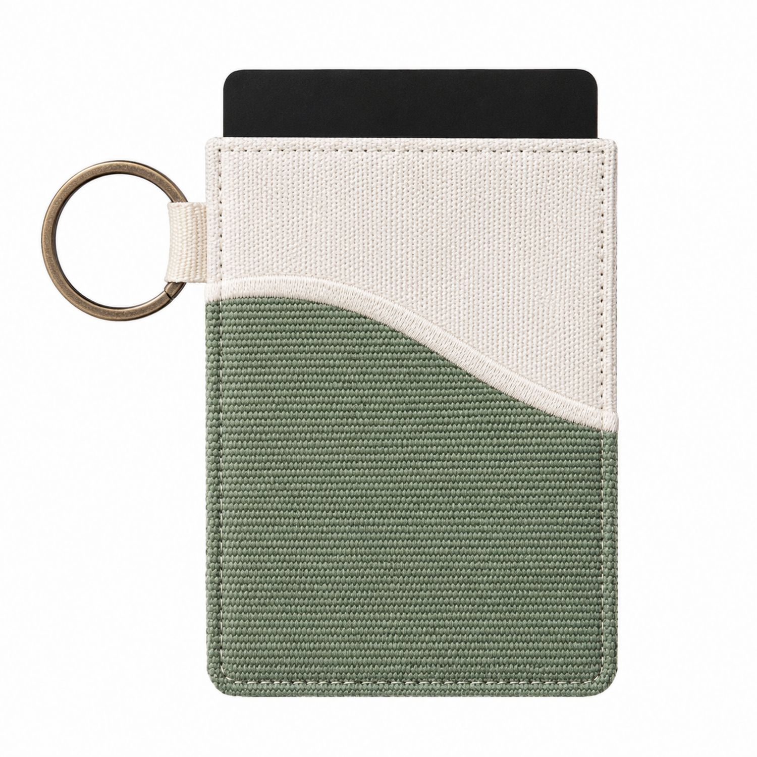 Portatarjetas Moderno con Llavero Verde y Beige