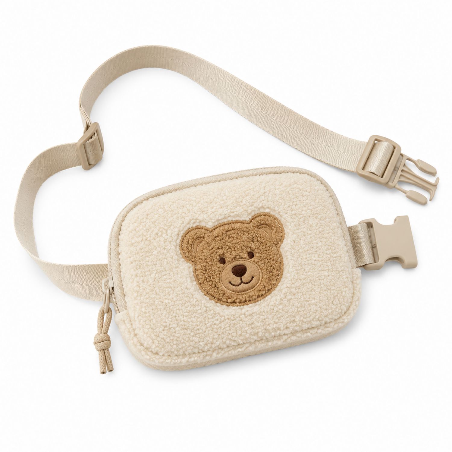 Riñonera Infantil de Felpa Beige con Motivo de Oso