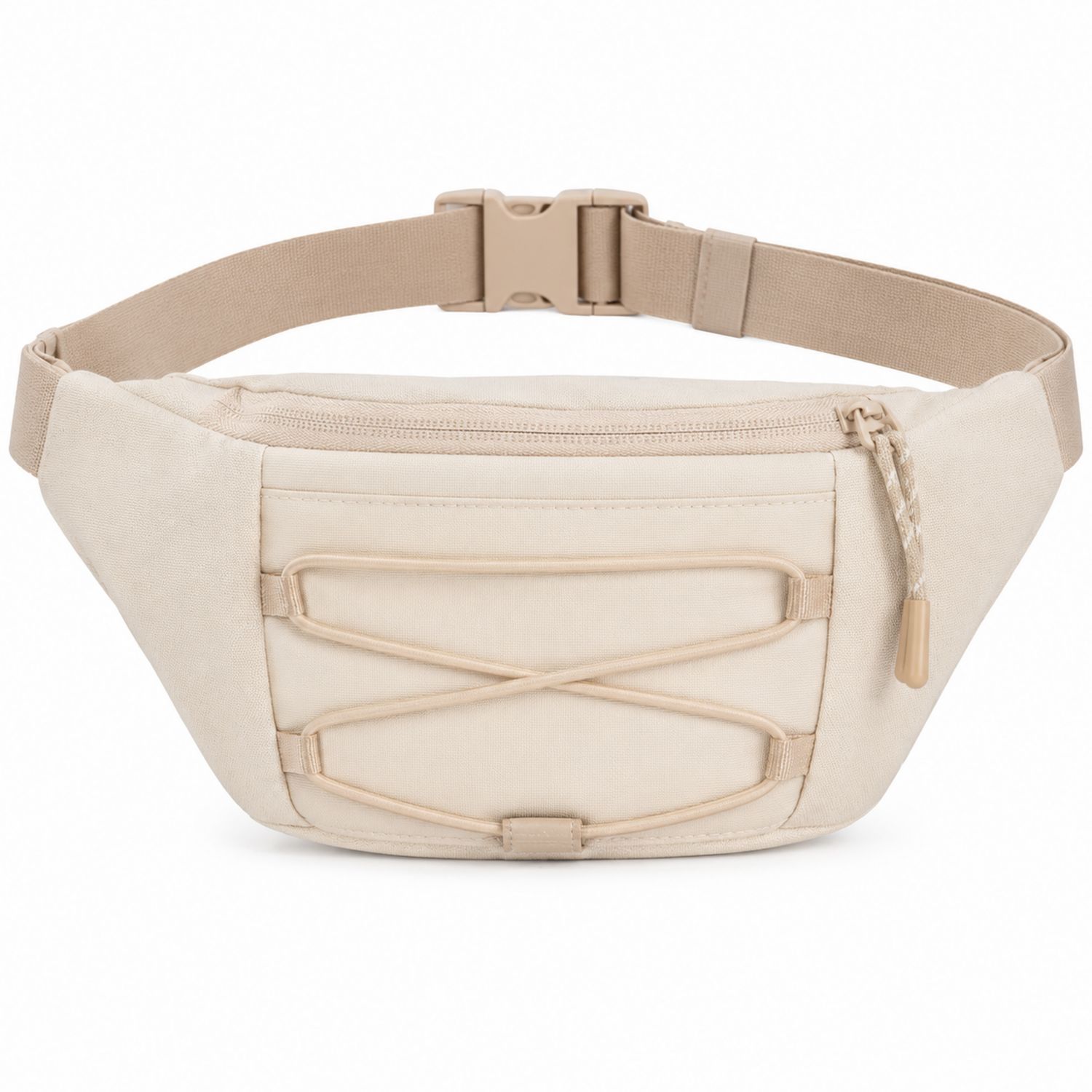 Riñonera Beige con Correa Ajustable y Detalles de Cuerda