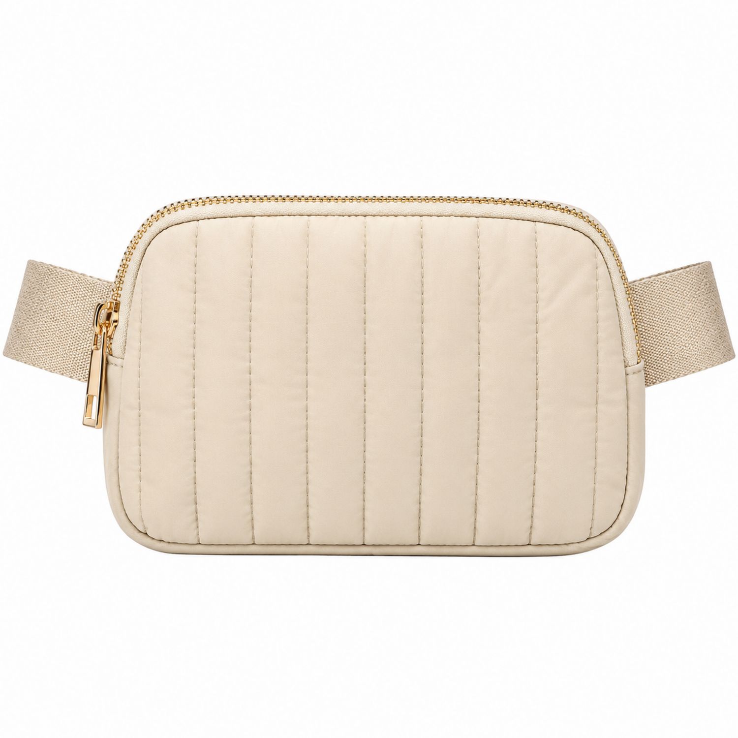 Riñonera acolchada beige con cierre de cremallera