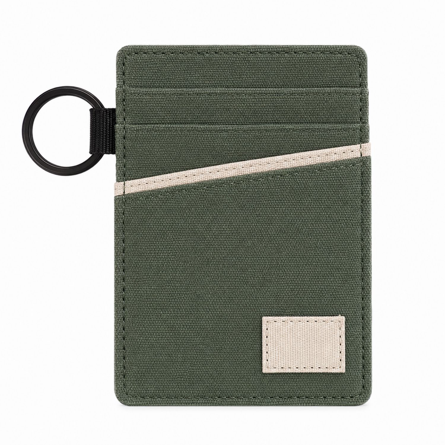 Tarjetero Compacto Verde Oliva y Beige con Anillo