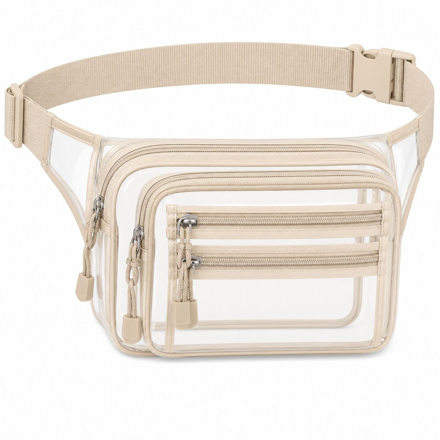 Riñonera Transparente con Múltiples Bolsillos Beige