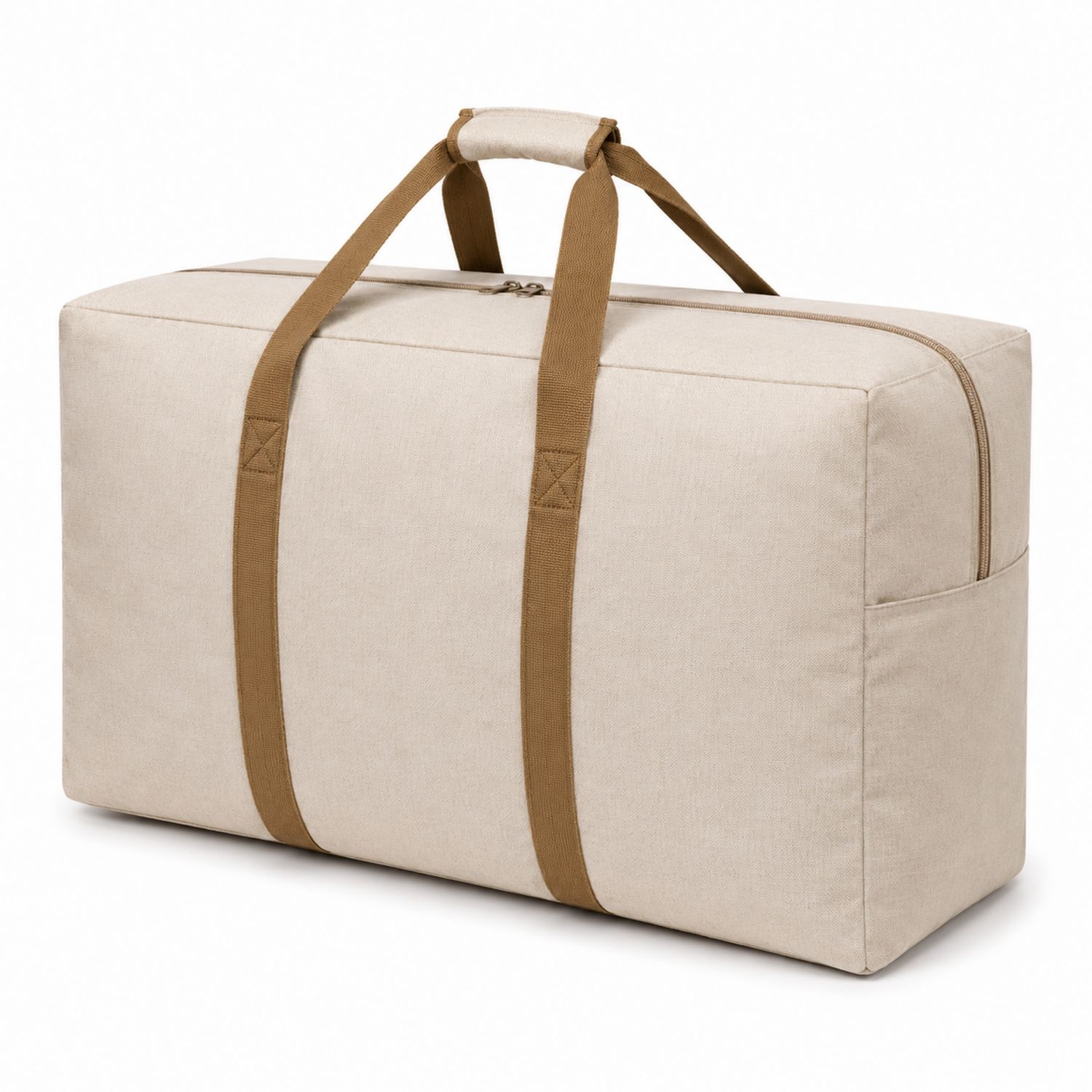Bolsa de viaje grande beige con asas marrones