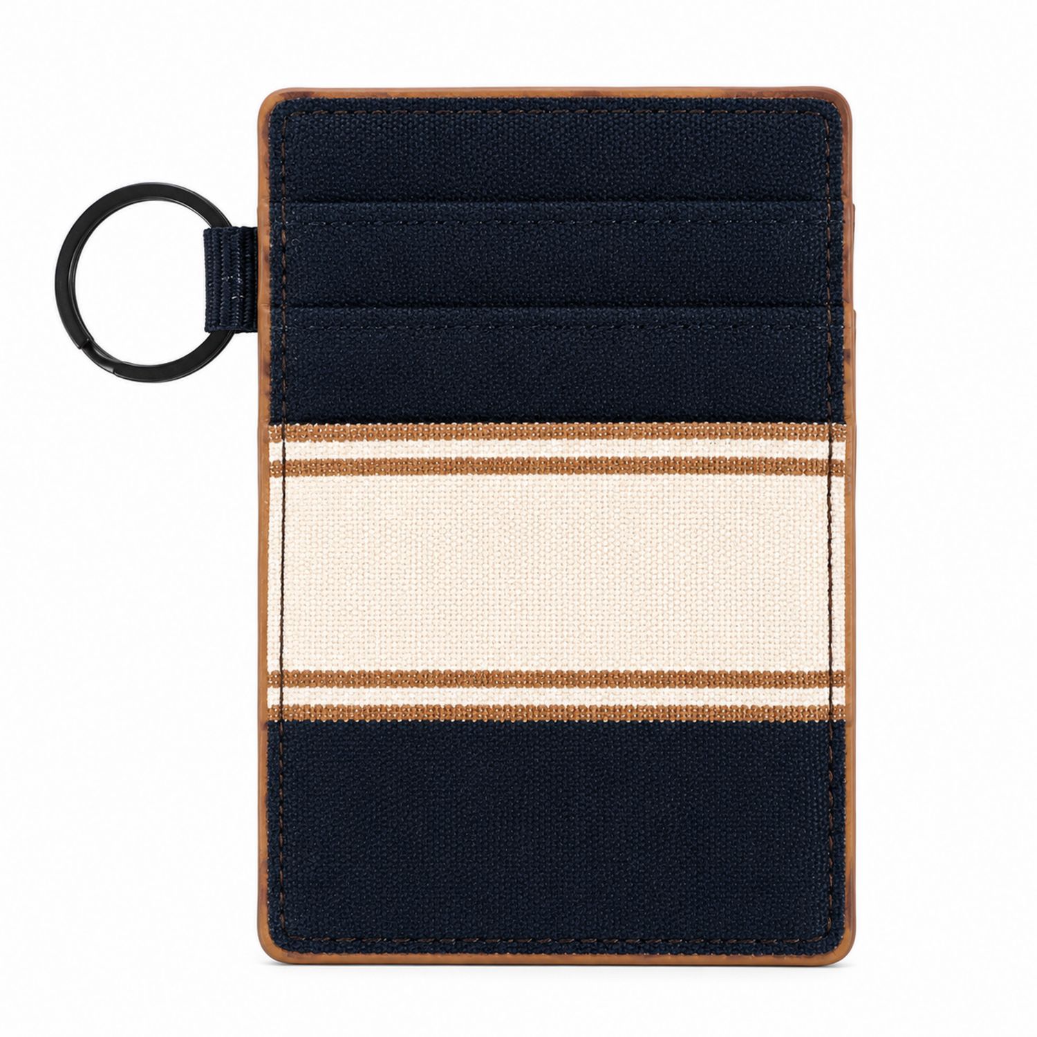 Tarjetero de Lona Azul Marino con Rayas Beige