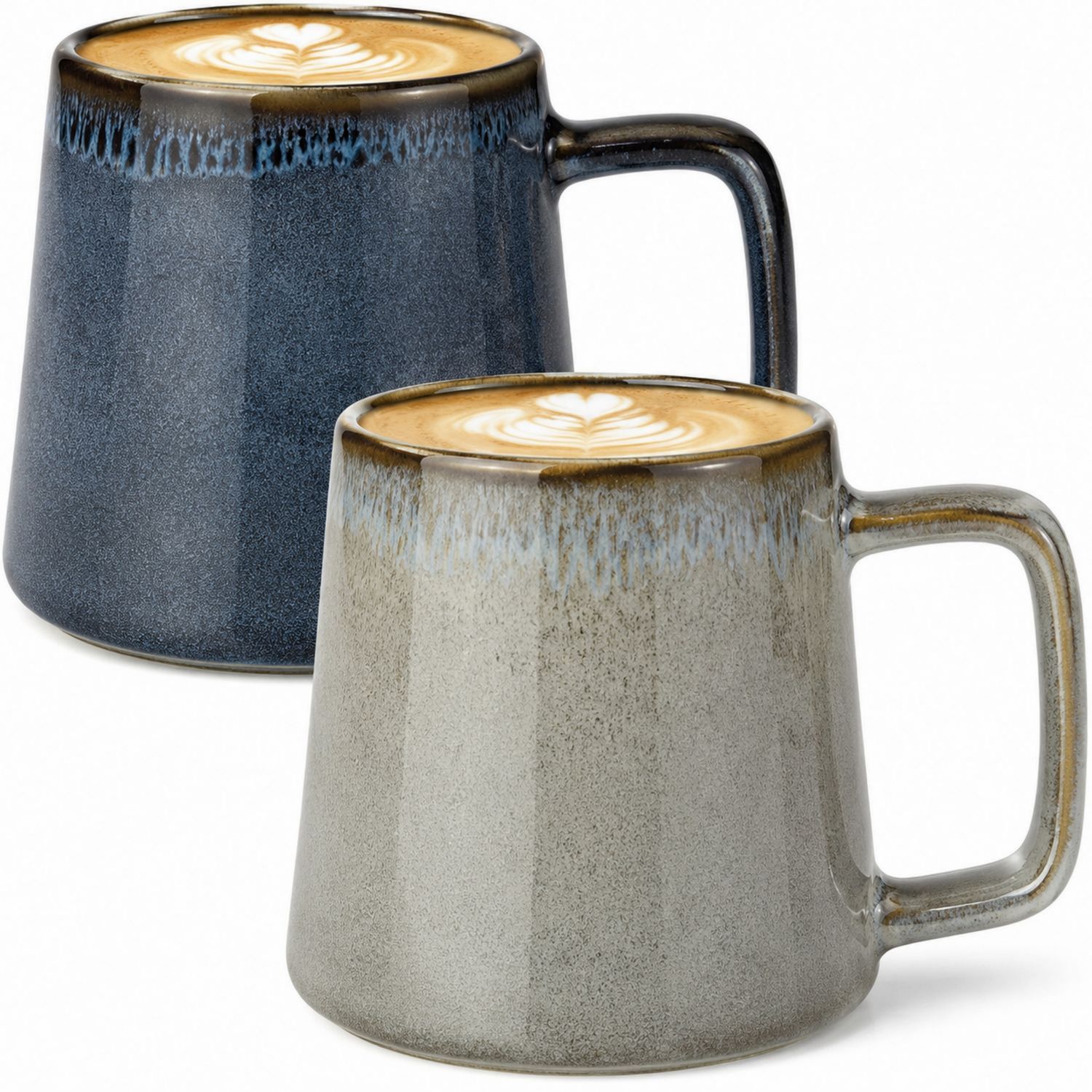 Set di Tazze per Cappuccino in Ceramica Grigia e Blu 350 ml