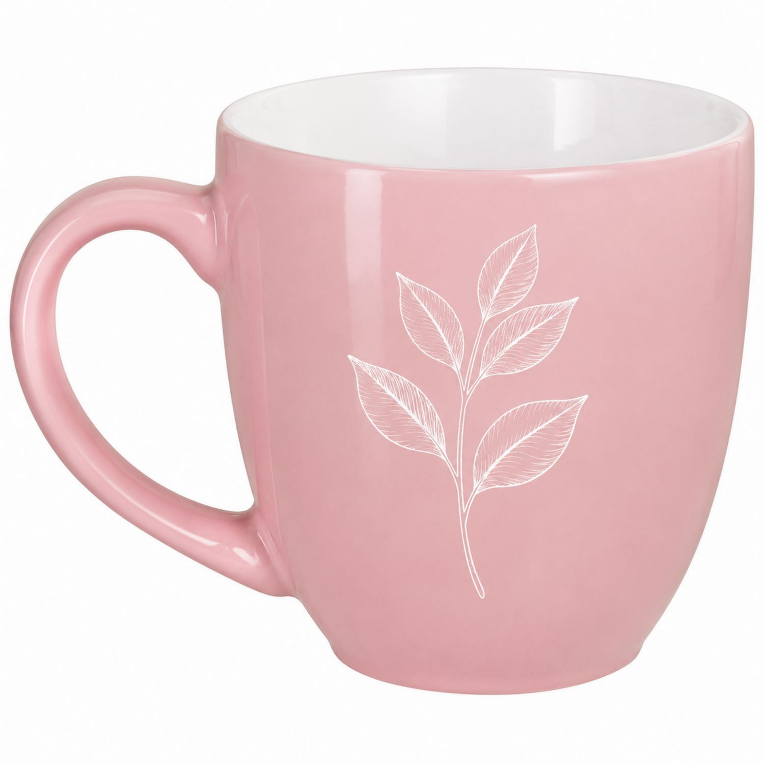Tazza Rosa con Design Foglia Bianca