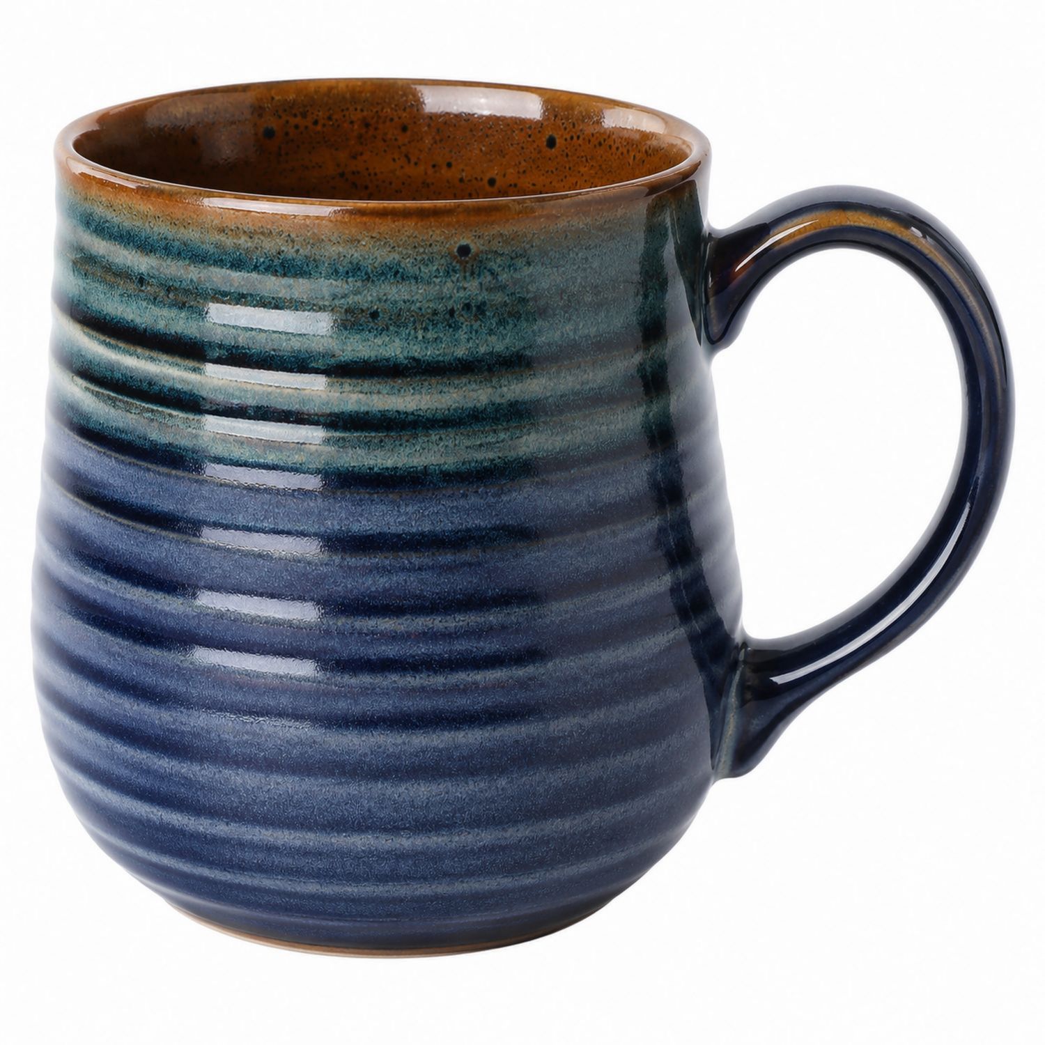 Tazza in Ceramica a Righe Blu e Marrone 350ml