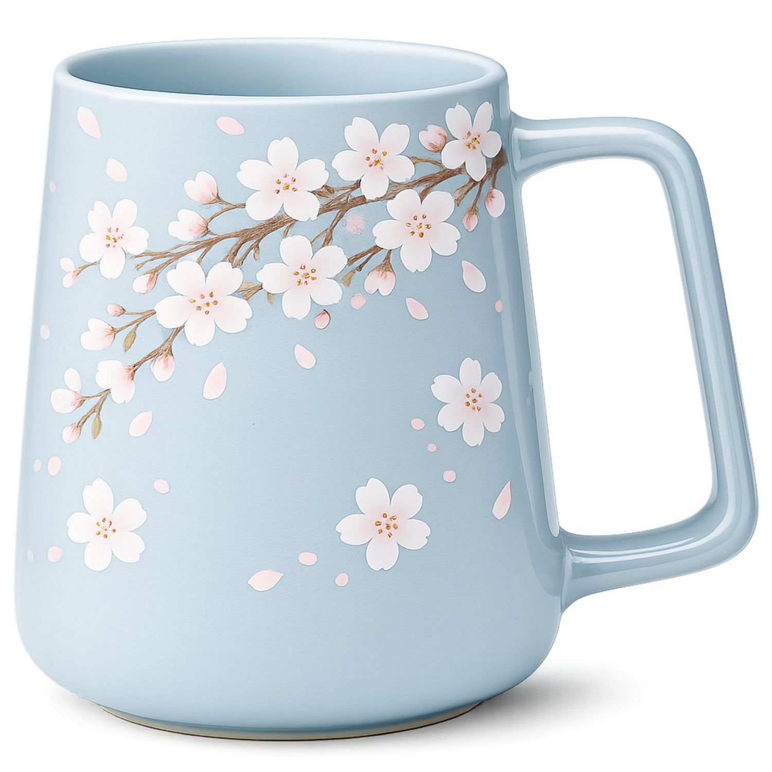 Tazza di Ceramica Blu con Motivo Fiori di Ciliegio 350ml
