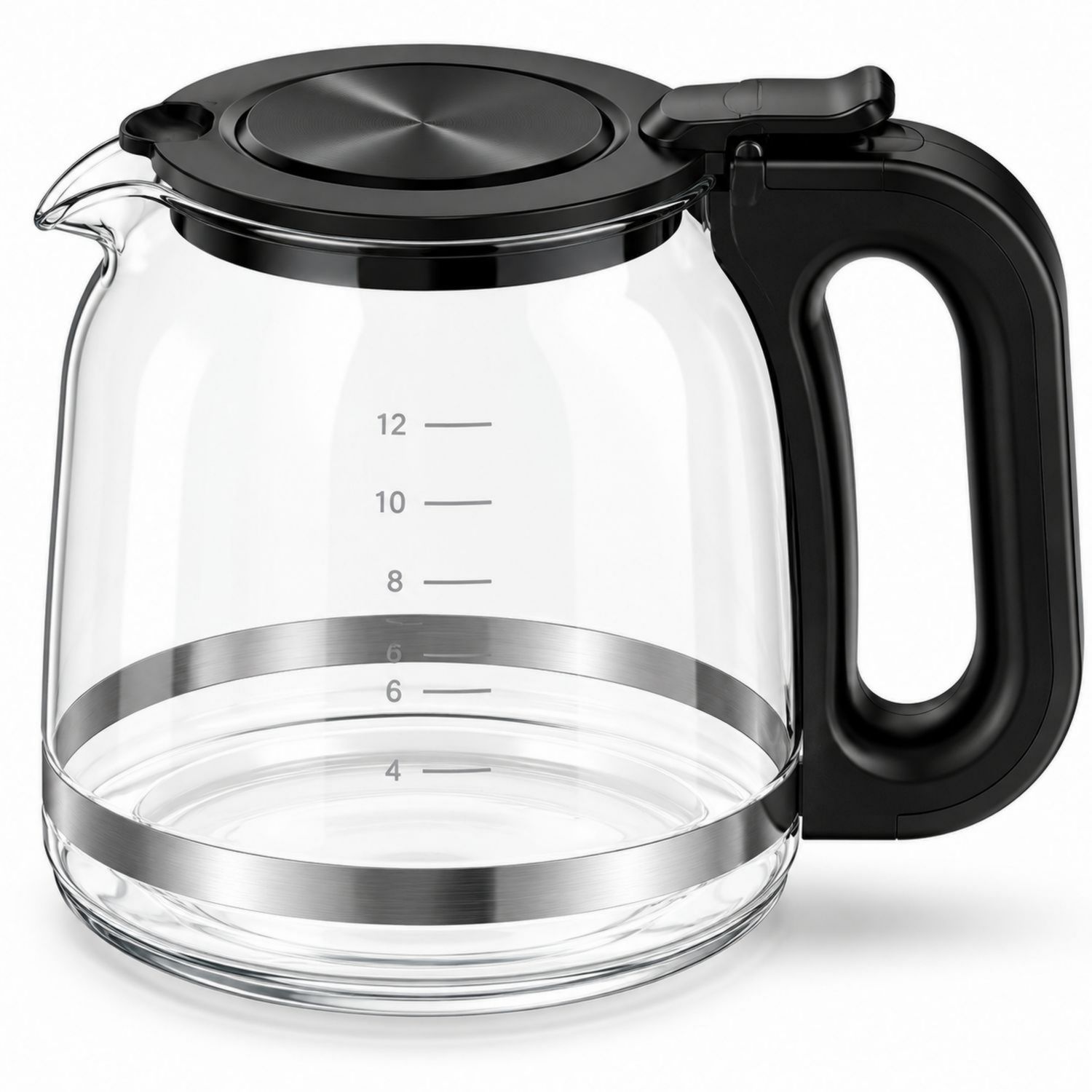 Caraffa in Vetro per Caffè 12 Tazze con Manico Nero Ergonomico