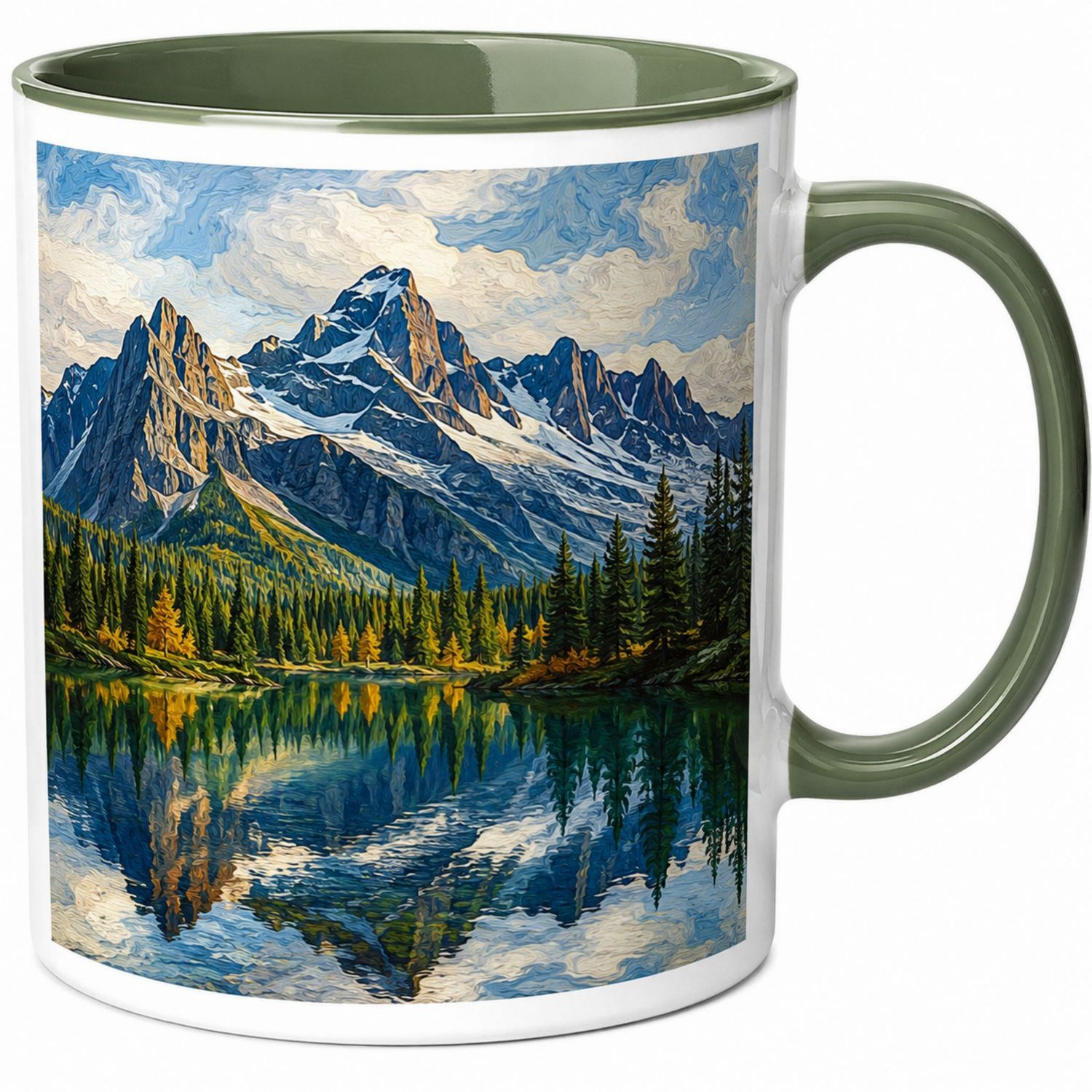 Tazza in Ceramica con Design Montano e Interno Verde