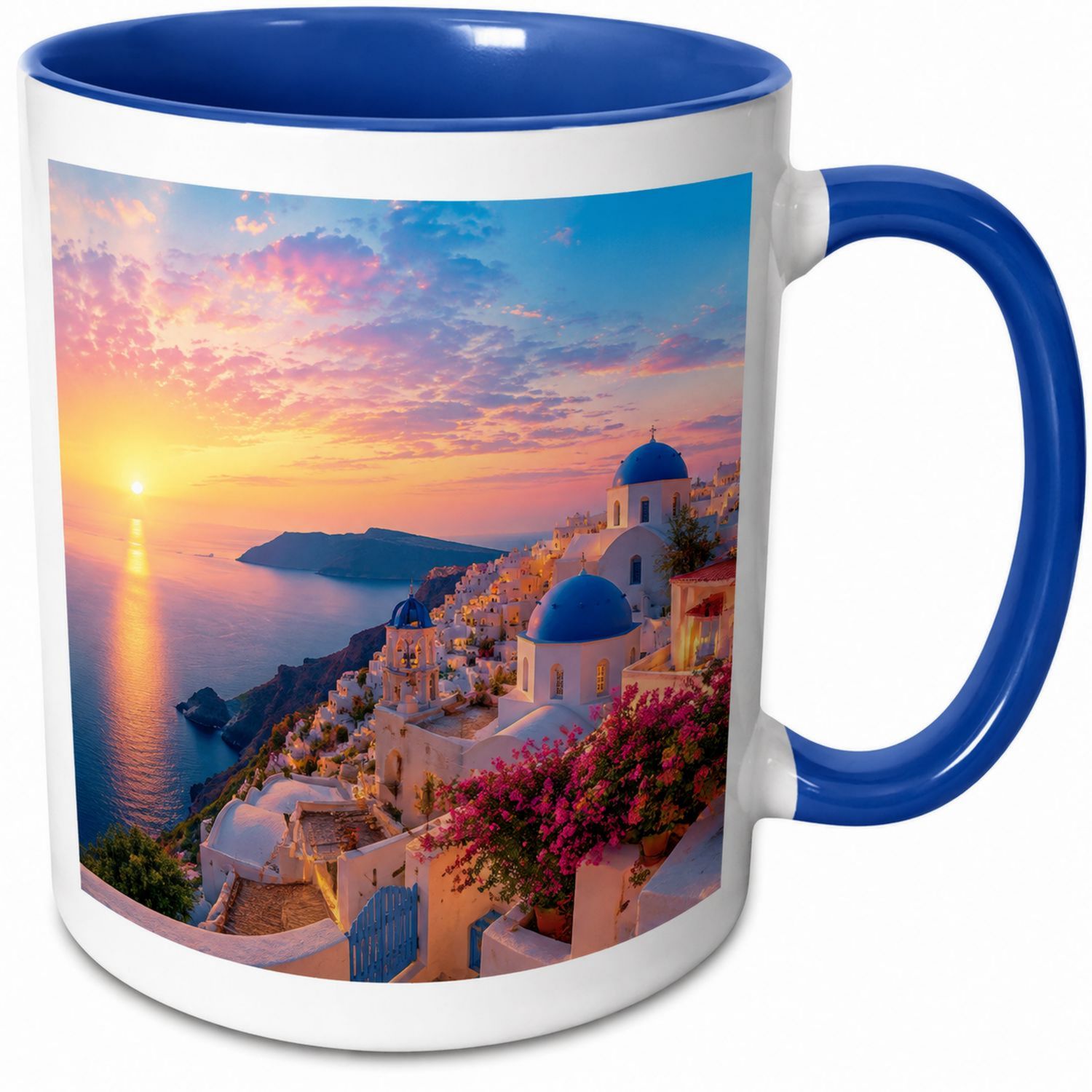 Tazza con Design di Santorini al Tramonto Blu/Bianco