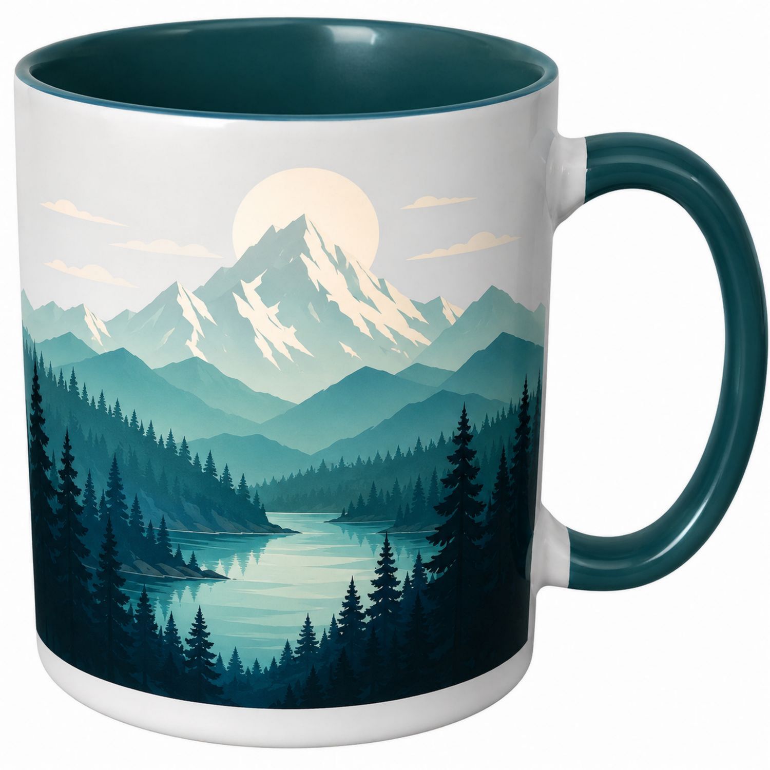 Tazza con Motivo Montagna da 350ml - Bianco e Verde
