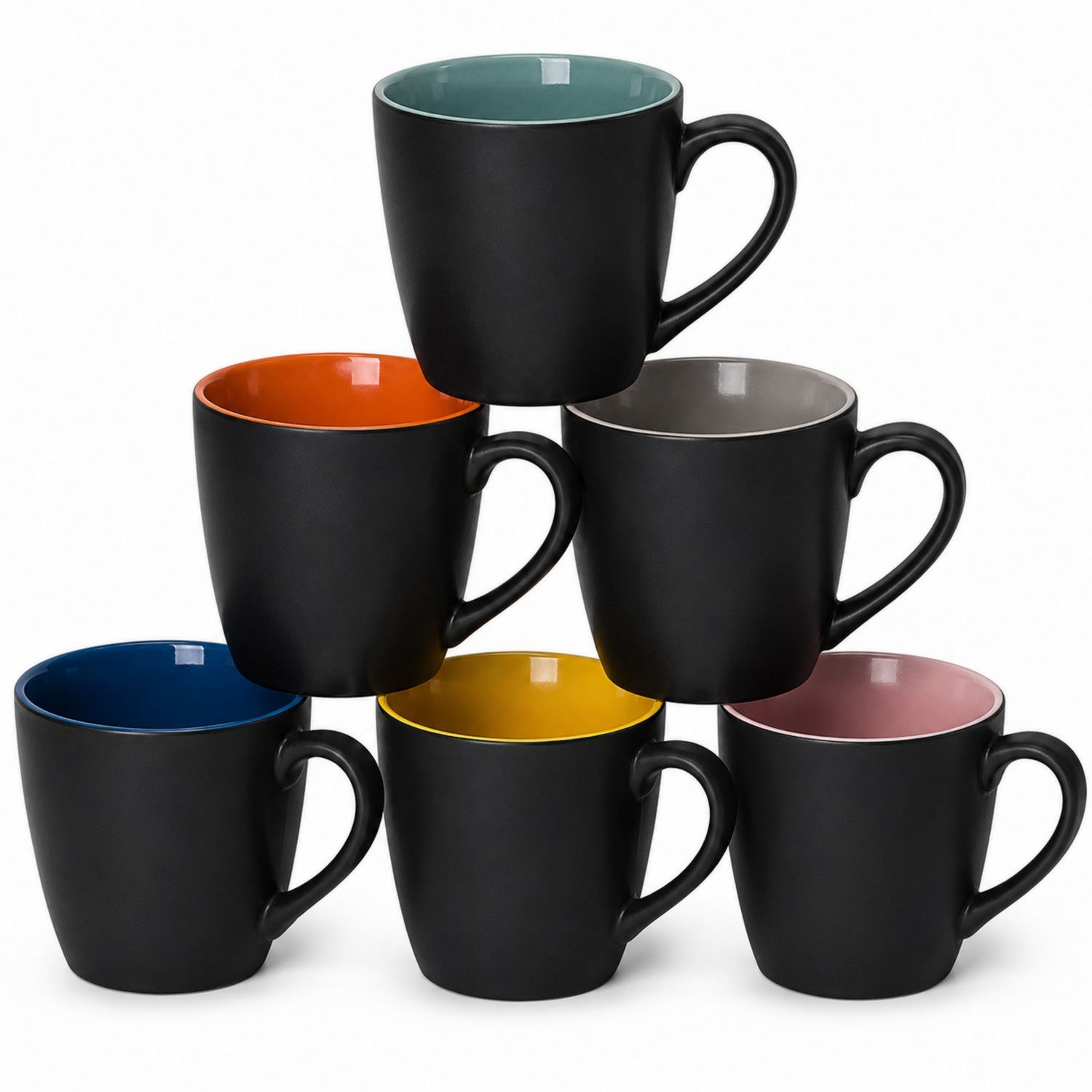 Set di Tazze in Ceramica da 300ml con Interni Multicolore