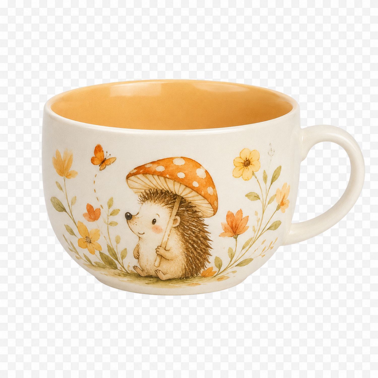 Tazza Decorativa Riccio con Ombrello Fungo Bianco e Arancione