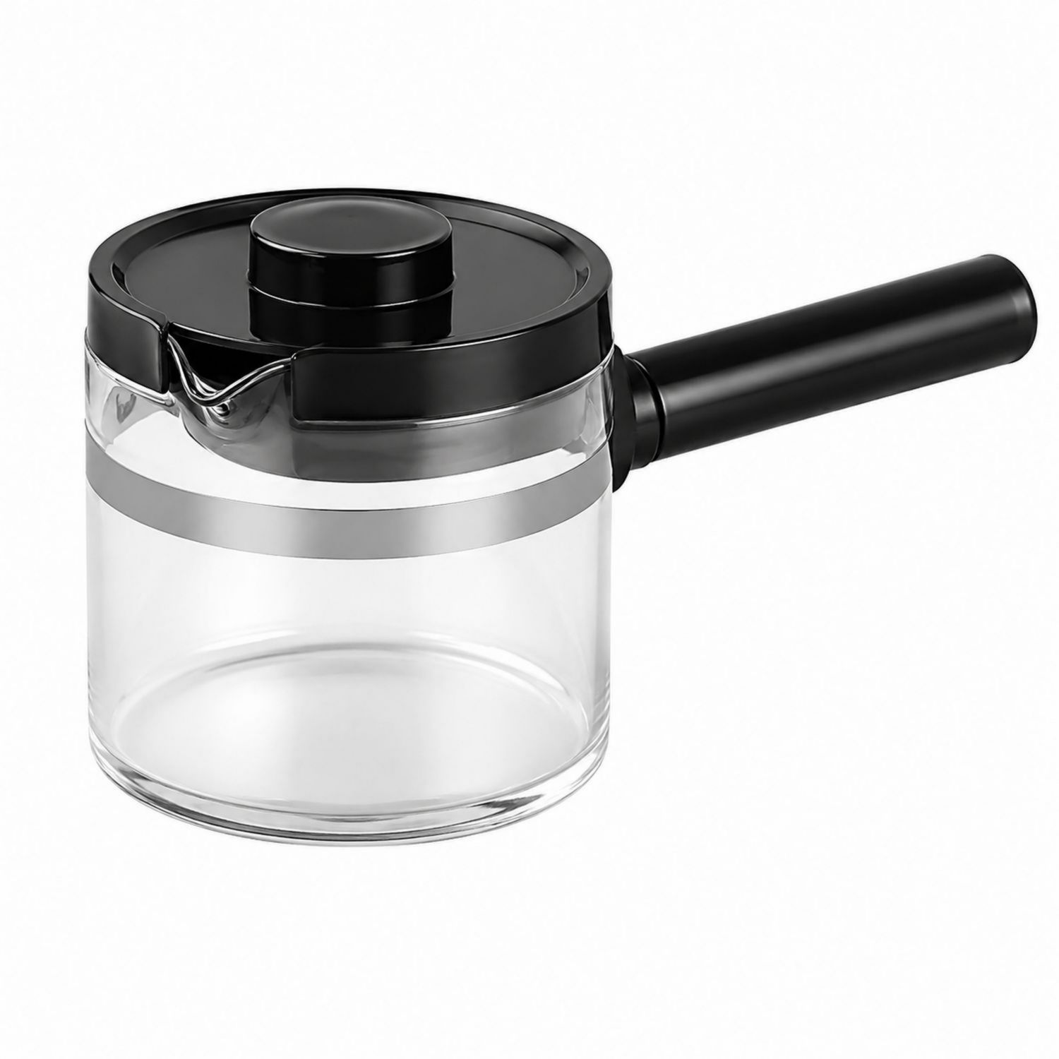 Bollitore in vetro trasparente con manico nero 1000 ml