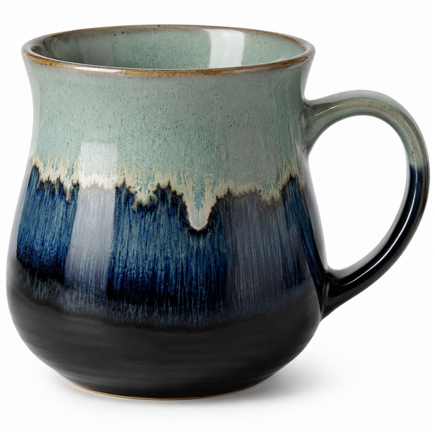 Tazza in Ceramica Smaltata Verde, Blu e Nero con Manico