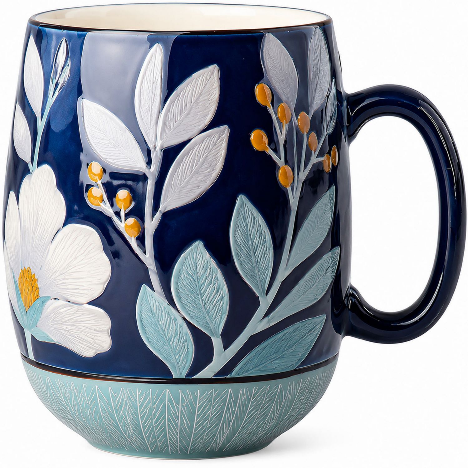 Tazza in Ceramica con Motivo Floreale Blu Scuro
