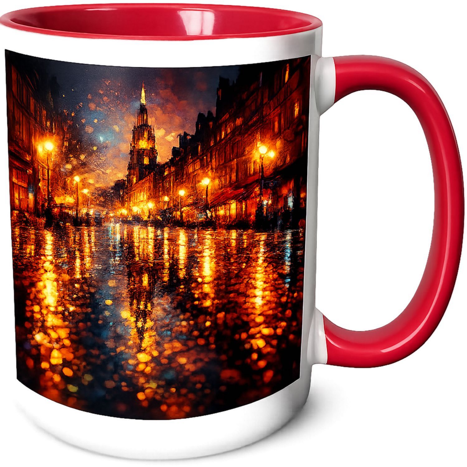 Tazza in Ceramica con Manico Rosso e Stampa Notturna