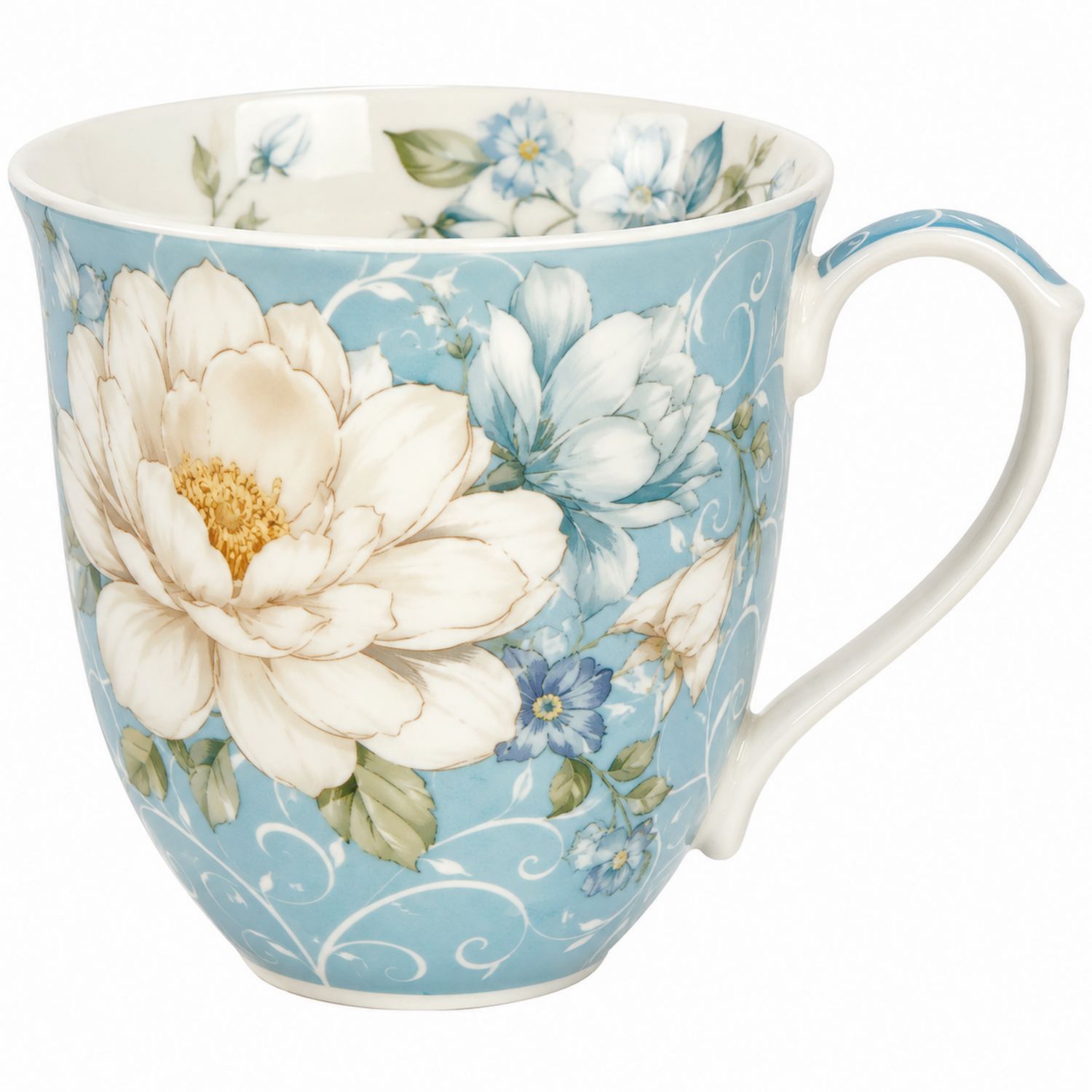 Tazza in Porcellana Floreale Bianca e Azzurra 350ml