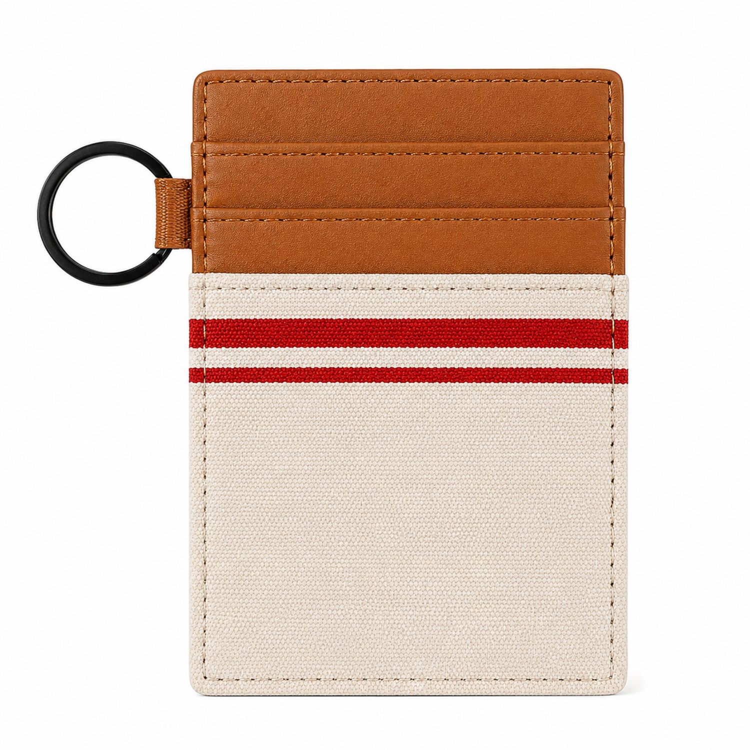 Portacarte Slim in Tela e Pelle con Anello Marrone