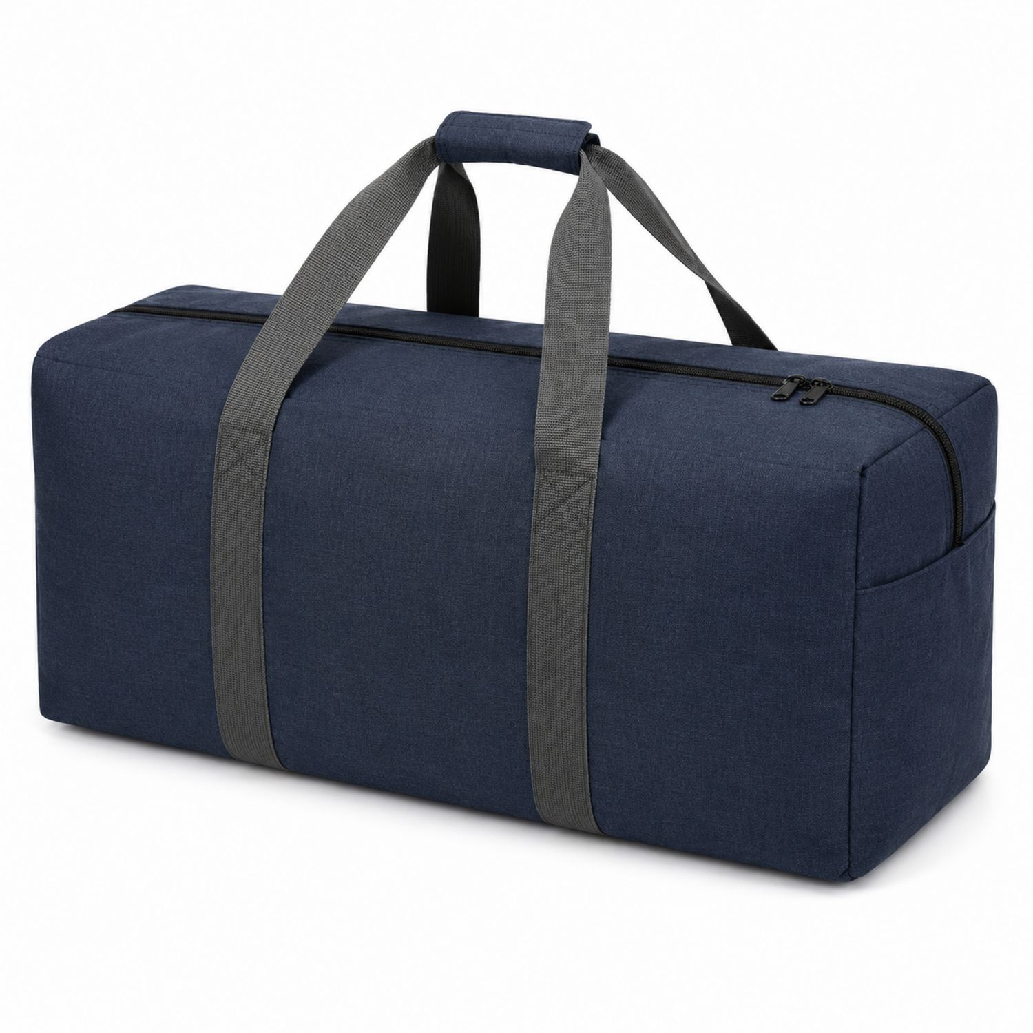 Borsa da viaggio blu scuro con cinghie grigie