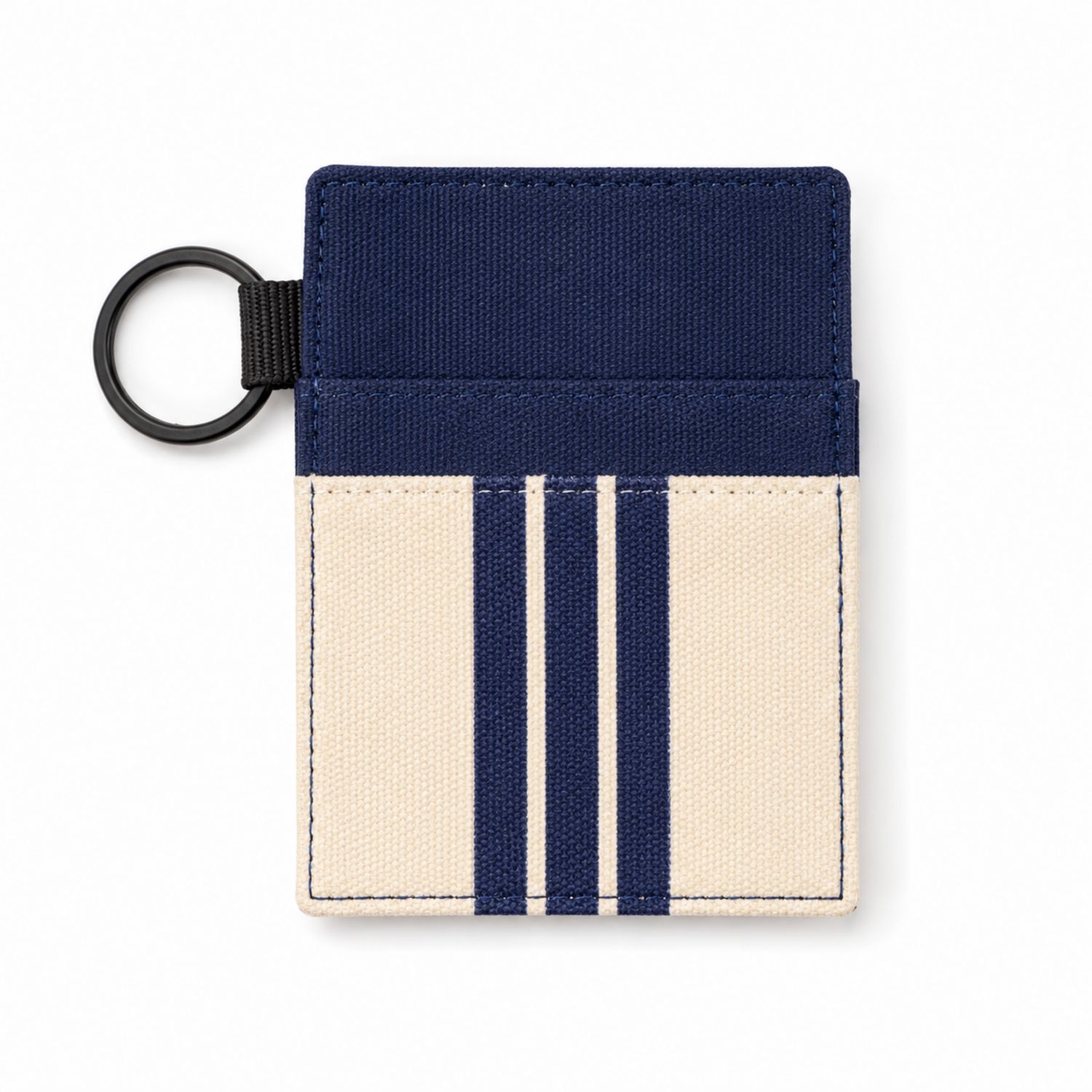 Porta Carte Blu e Beige con Anello di Metallo