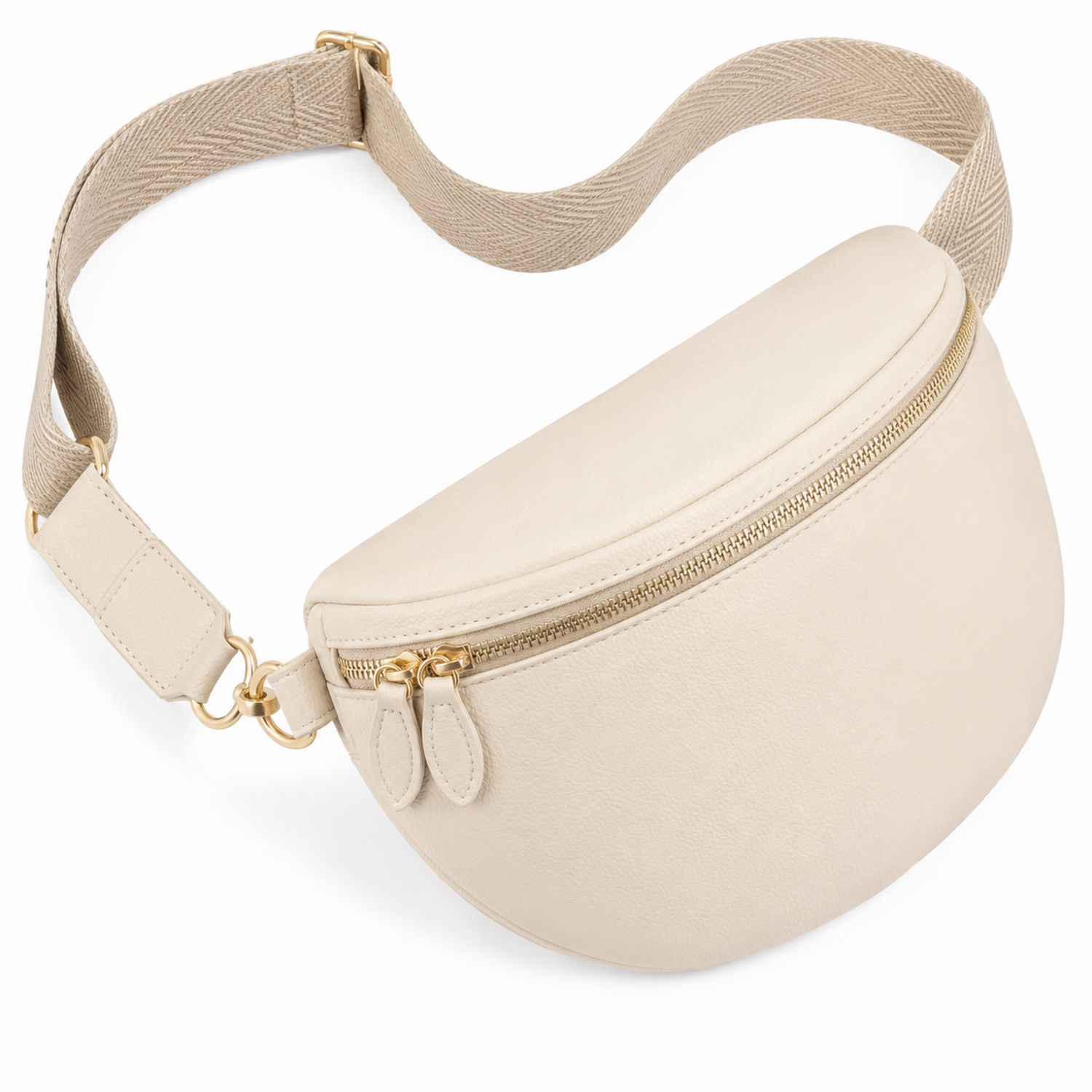 Marsupio Beige con Tracolla Regolabile e Cerniera Dorata