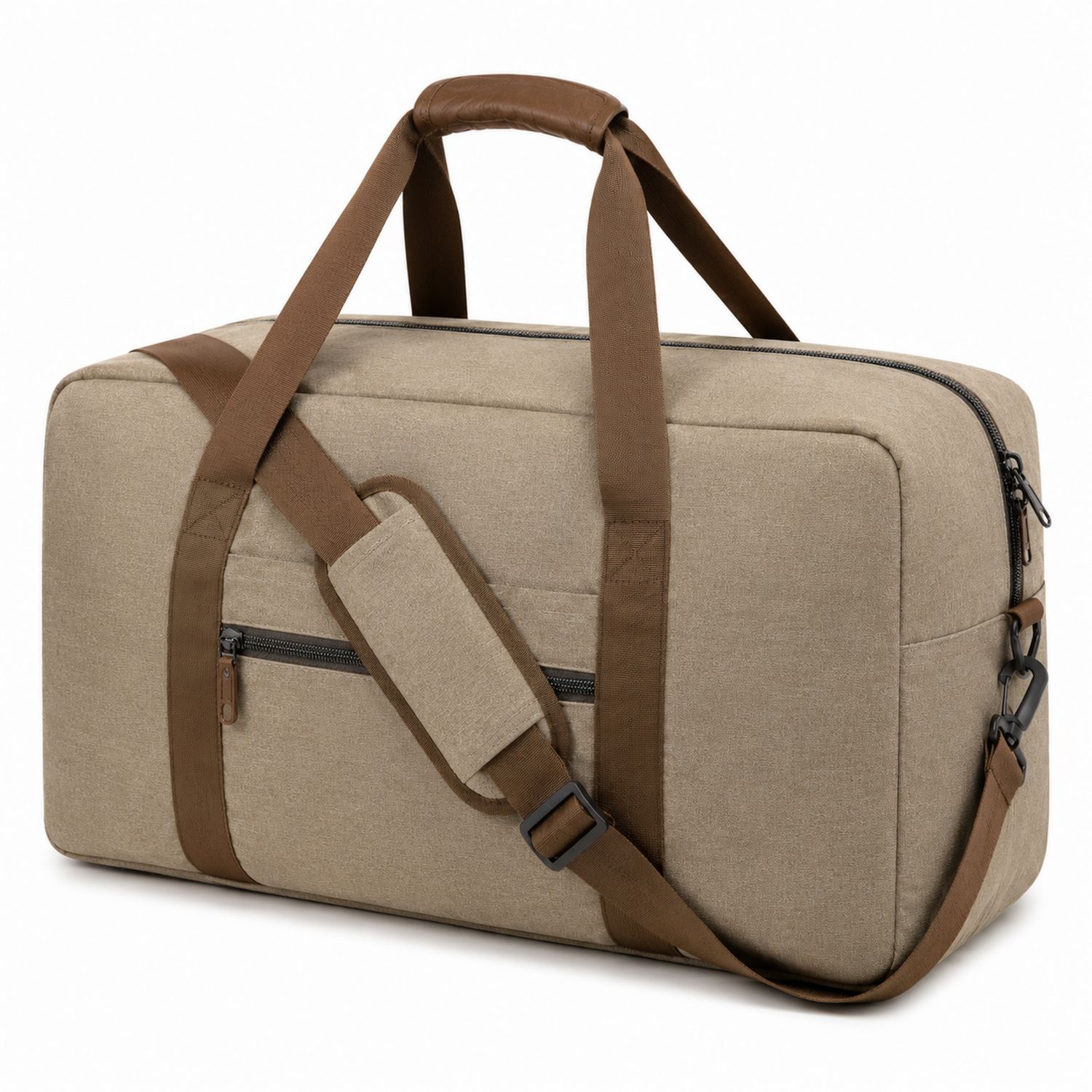 Borsa da Viaggio Beige con Tracolla Marrone Regolabile