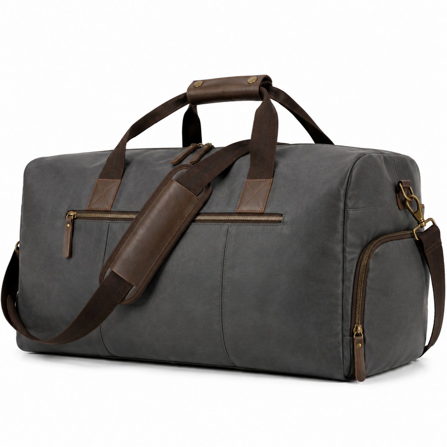 Borsa da Viaggio Grigia con Dettagli Marroni e Tracolla Regolabile