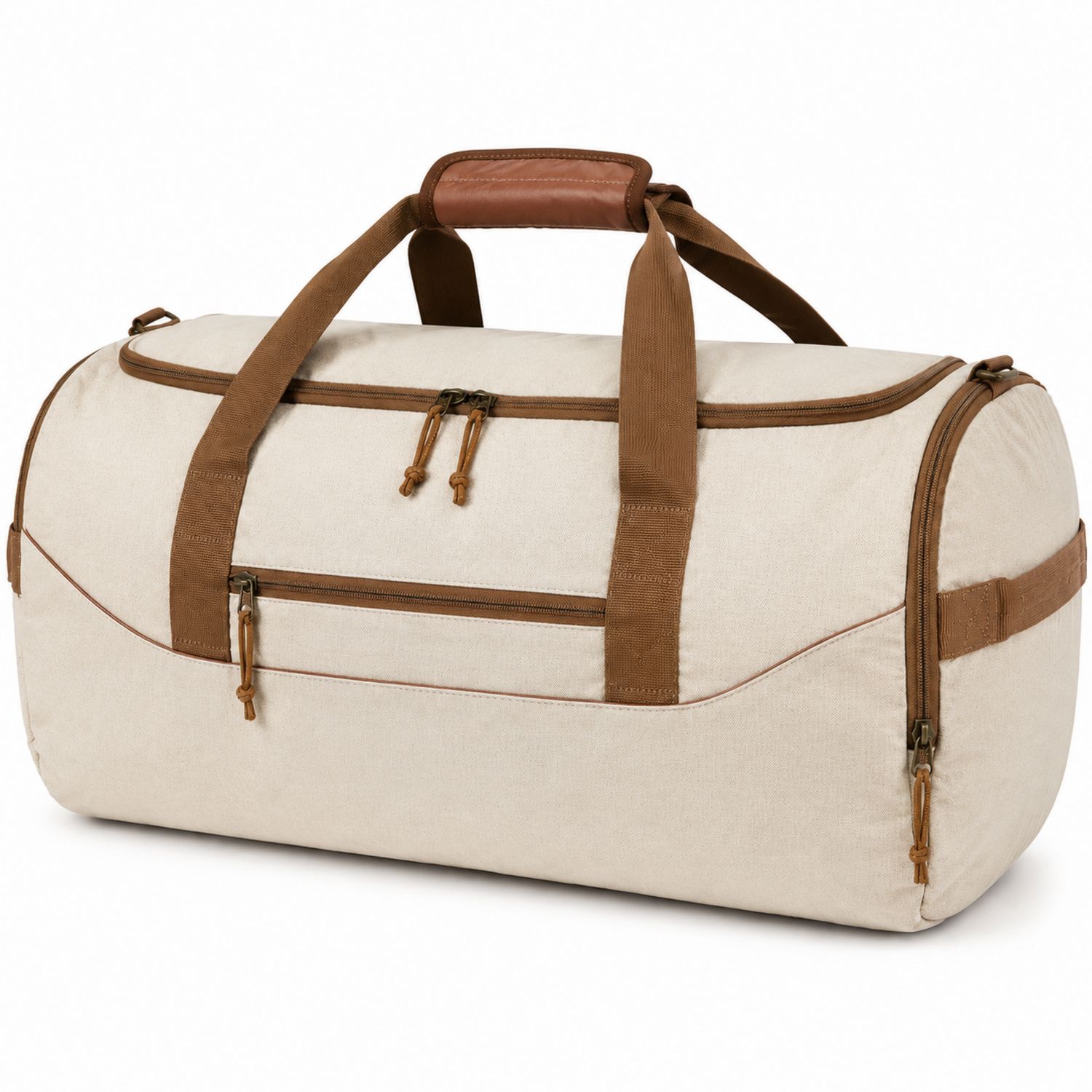 Borsone da viaggio cilindrico beige e marrone 50L