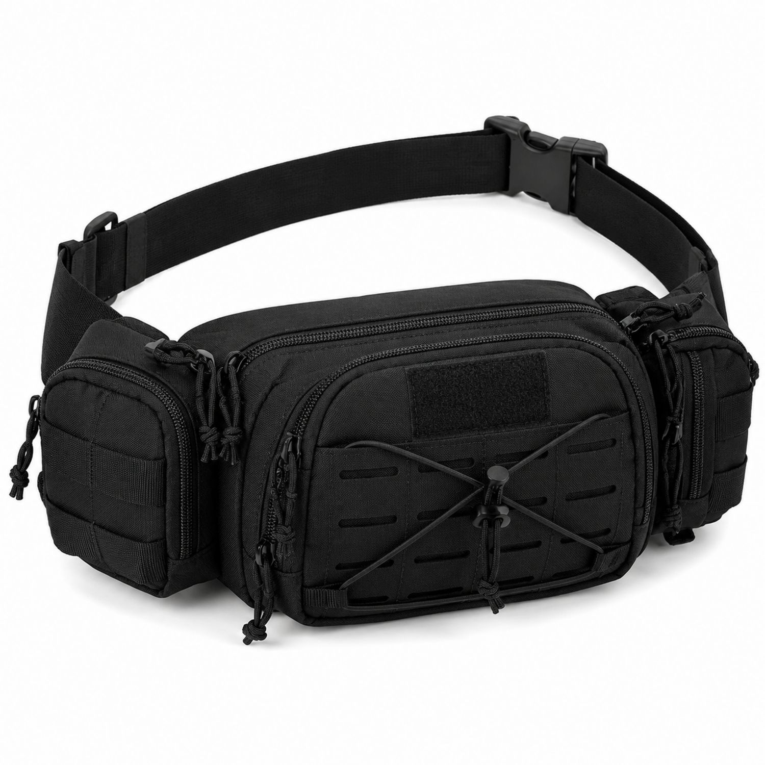 Marsupio Tattico Nero con Sistema MOLLE e Tasche Multiple