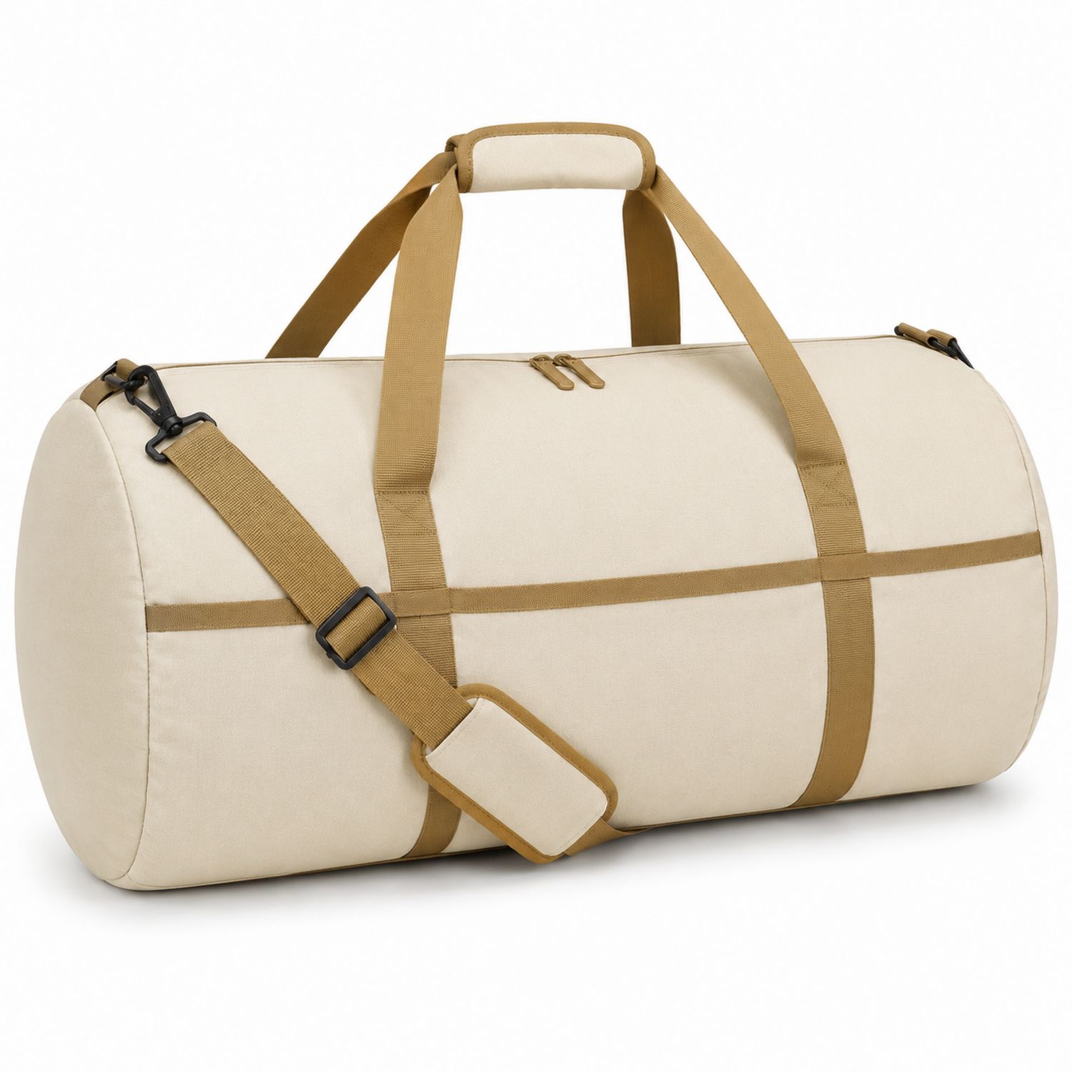 Borsa da viaggio cilindrica color crema 60x30x30 cm