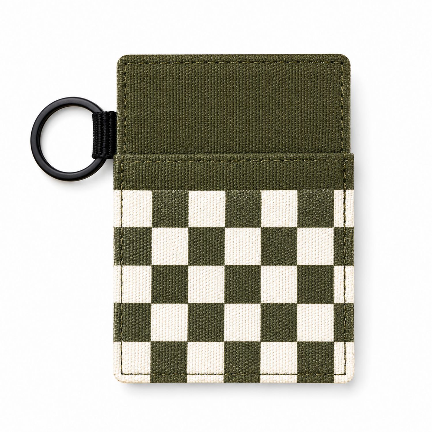 Portacarte Verde e Beige a Scacchi con Anello