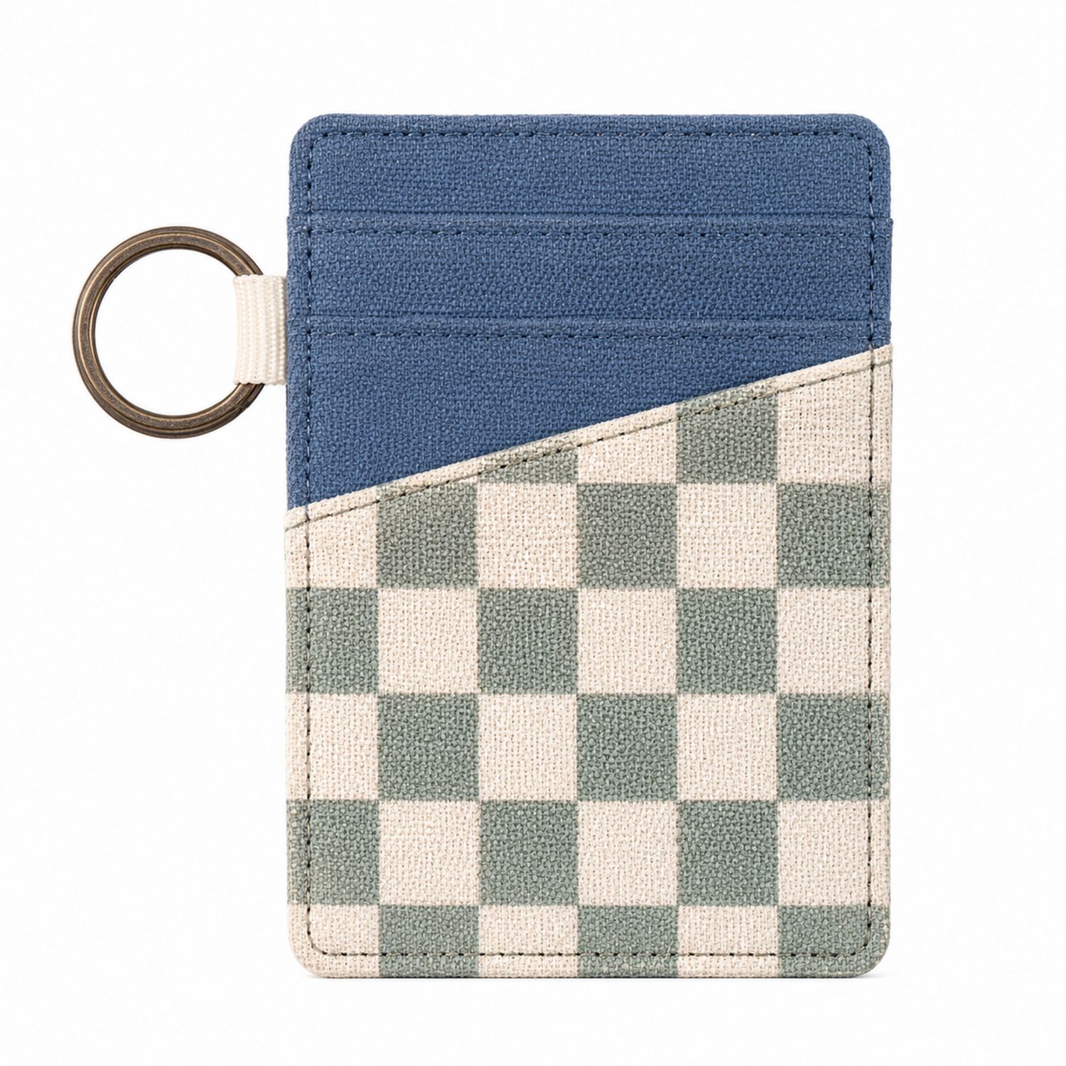 Porta Carte con Anello Chiavi Scacchi Blu e Beige