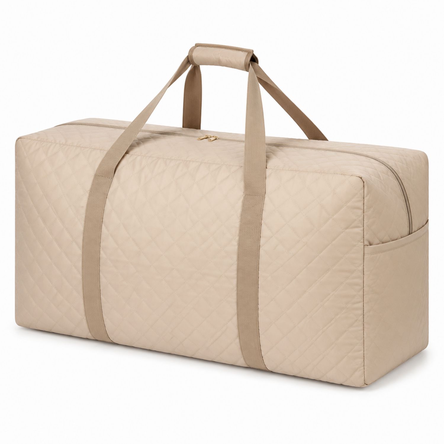 Borsa da Viaggio Imbottita con Trapuntatura Beige Grande
