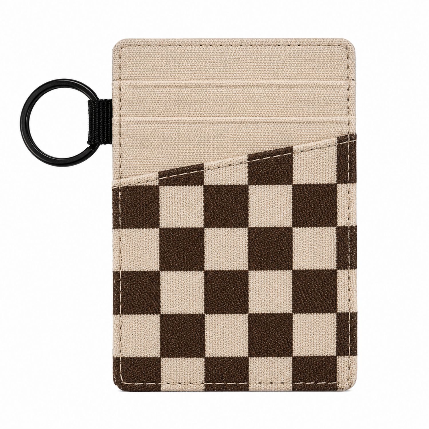 Porta Carte a Scacchi Nero e Beige con Anello